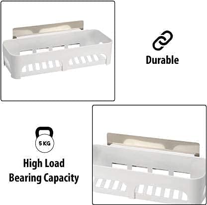 Kiaani Krupa Multipurpose Wall Mount Bathroom Corner Shelf & Rack - No Drill Adhesive Sticker Support - 2 Shelves & 2 Soap Dishes - Polished Plastic & Metal - Perfect for Bathroom, Kitchen, Shower Organization & Storage