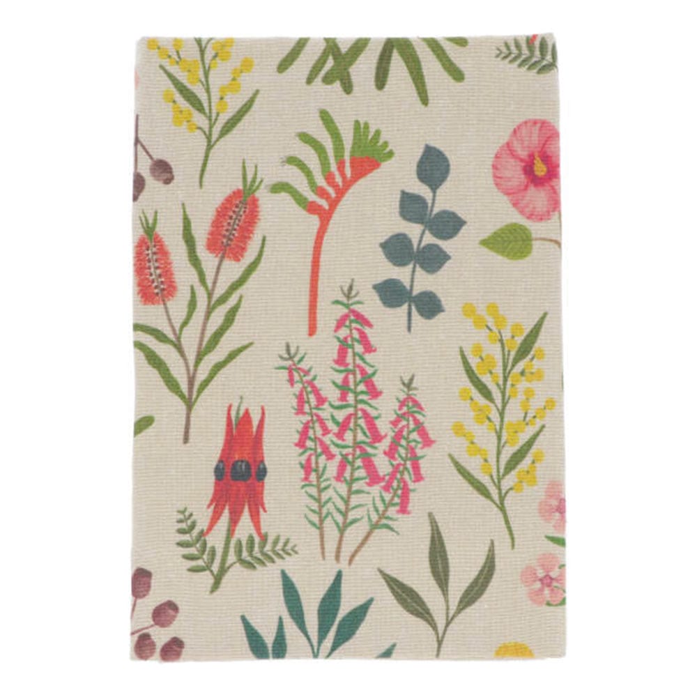 Earth Greetings Organic Cotton Tea Towel with Australian Wildflowers Design - Eco-Friendly Kitchen Towel for Drying Dishes, Decor, and Gift Giving