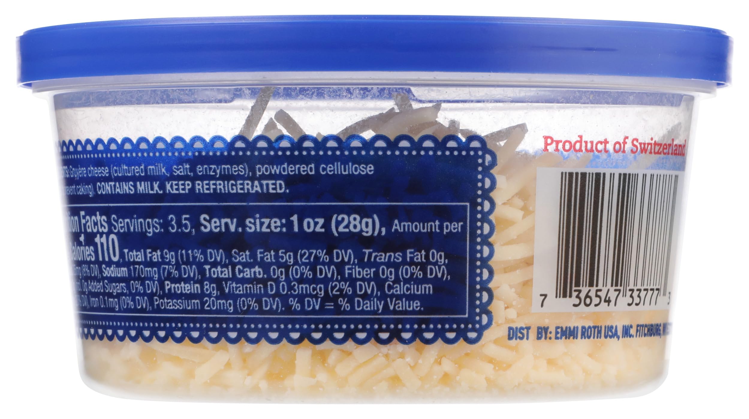 Emmi Shredded Gruyere Cheese - 3.5 oz (100g) | Premium Swiss Cheese for Cooking, Baking & Snacking | Perfect for Fondue, Sandwiches & Salads