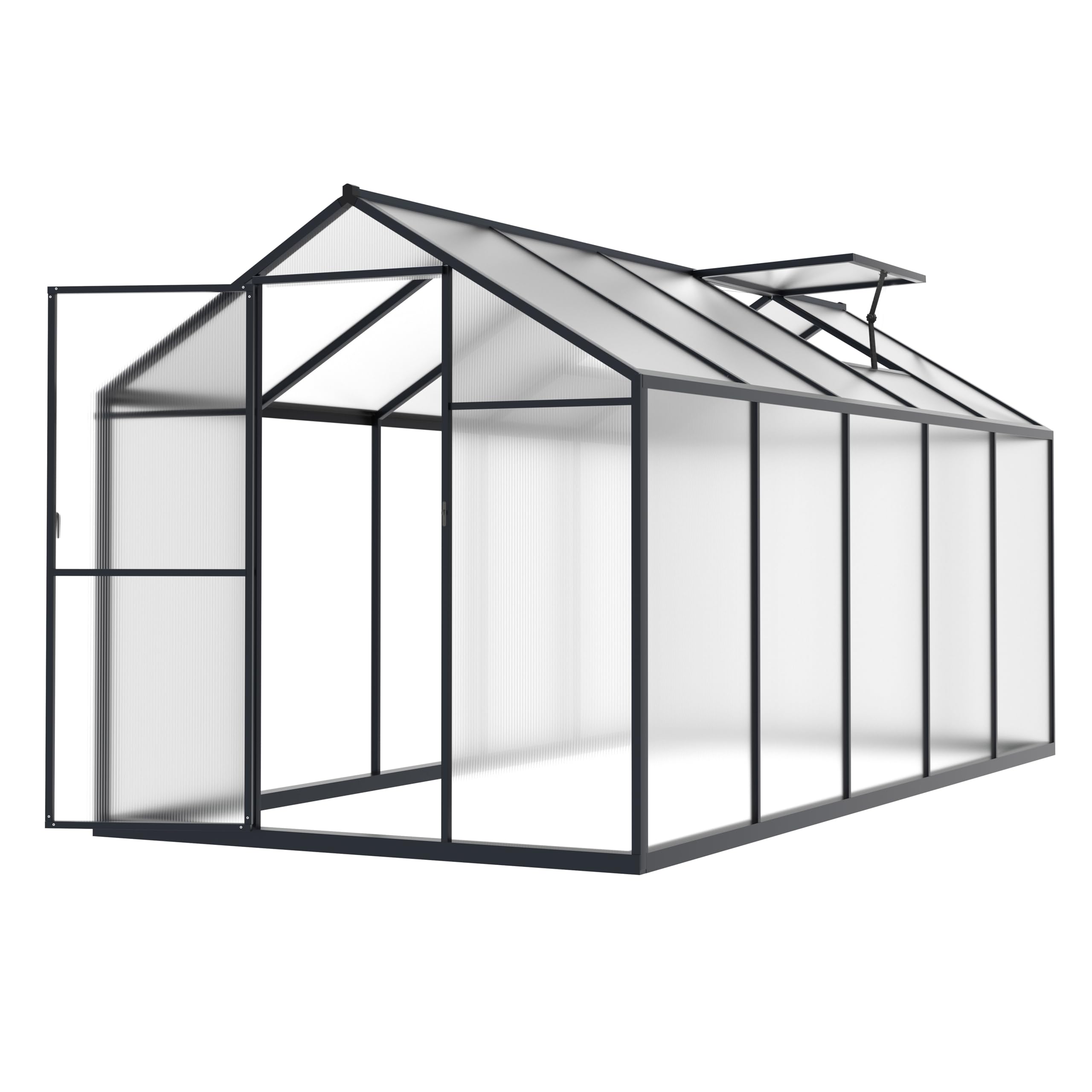 6x10 FT Polycarbonate Aluminum Greenhouse Kit - Walk-in Outdoor Garden Greenhouse with Lockable Door & Adjustable Roof Vent - Perfect for Winter Gardening, Backyard Plant Protection & Year-Round Growing (Gray)