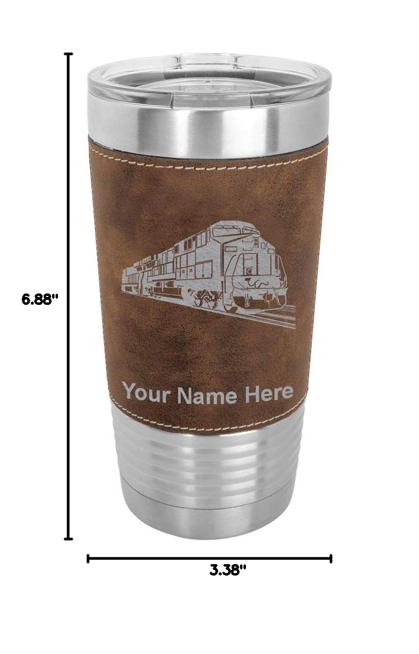 LaserGram 20oz Vacuum Insulated Stainless Steel Tumbler Mug with Personalized Engraving - Freight Train Design, Faux Leather Base & Rustic Finish - Perfect for Coffee, Tea, or Cold Drinks at Home, Office, or Travel