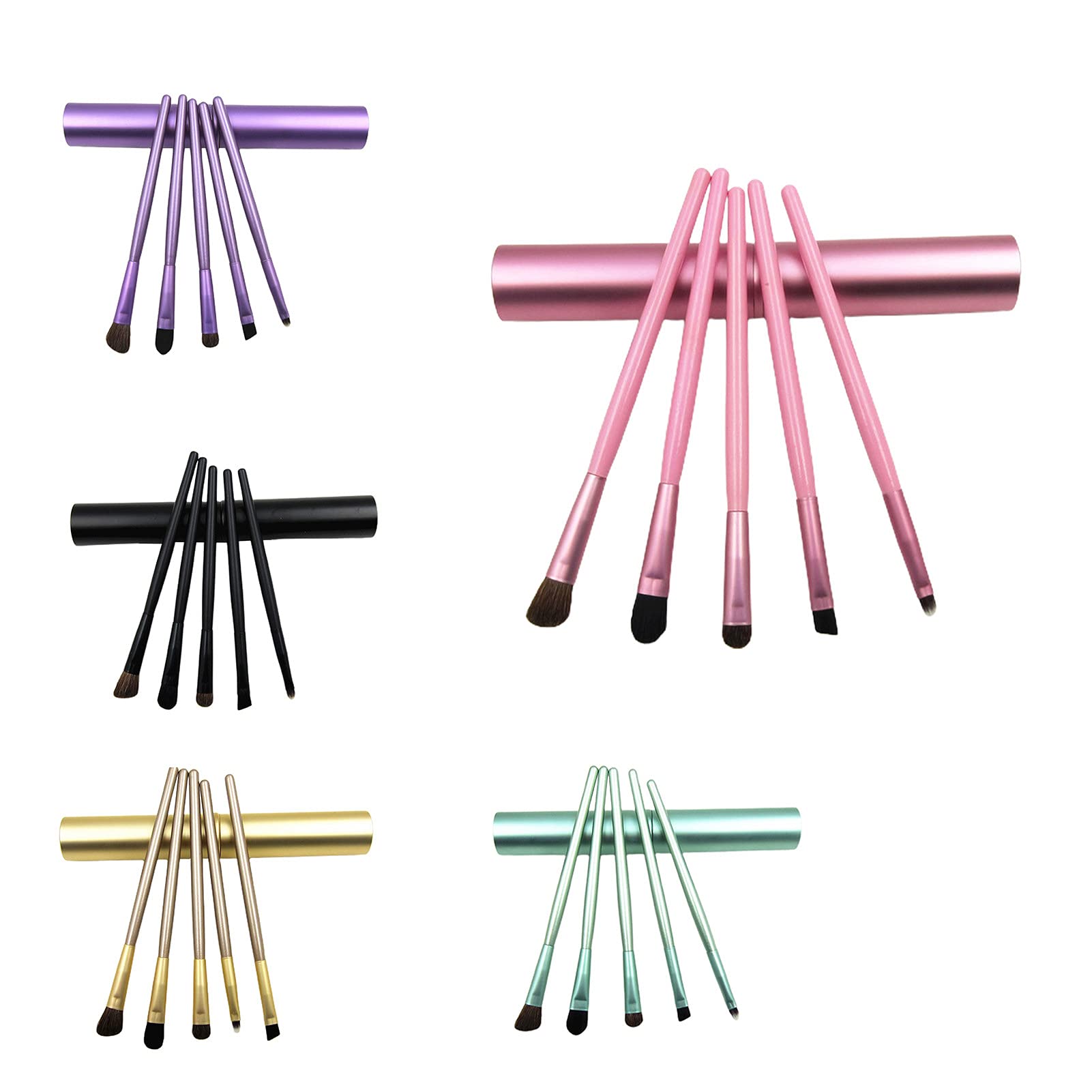 Professional 5-Piece Makeup Brush Set - Soft Bristles, Aluminum Tube Handle for Eyeshadow & Eyeliner | Portable Travel Beauty Kit (Purple) | Perfect for On-the-Go Makeup Application & Touch-Ups