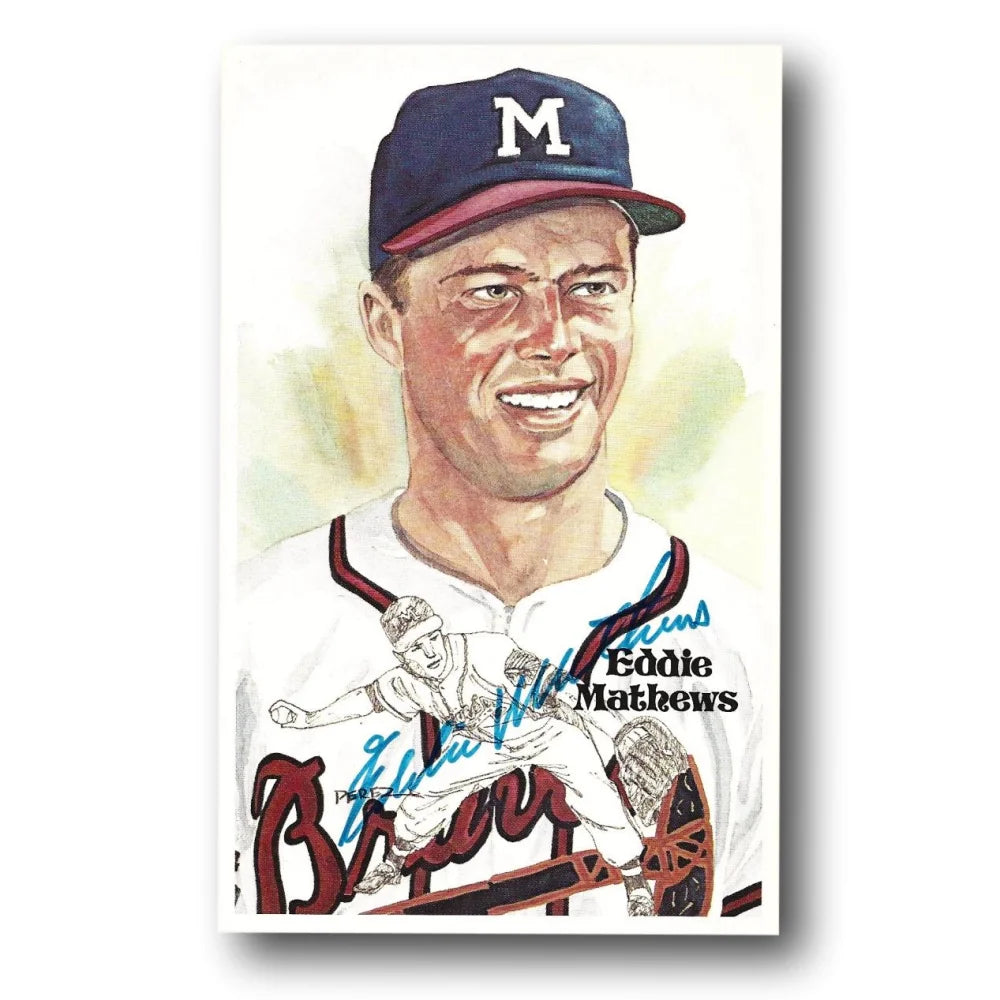 Authentic Eddie Mathews Signed Perez Steele Plaque Postcard with JSA COA - Braves Autograph Memorabilia for Sports Collectors and Fans - Perfect for Display in Home, Office, or Man Cave