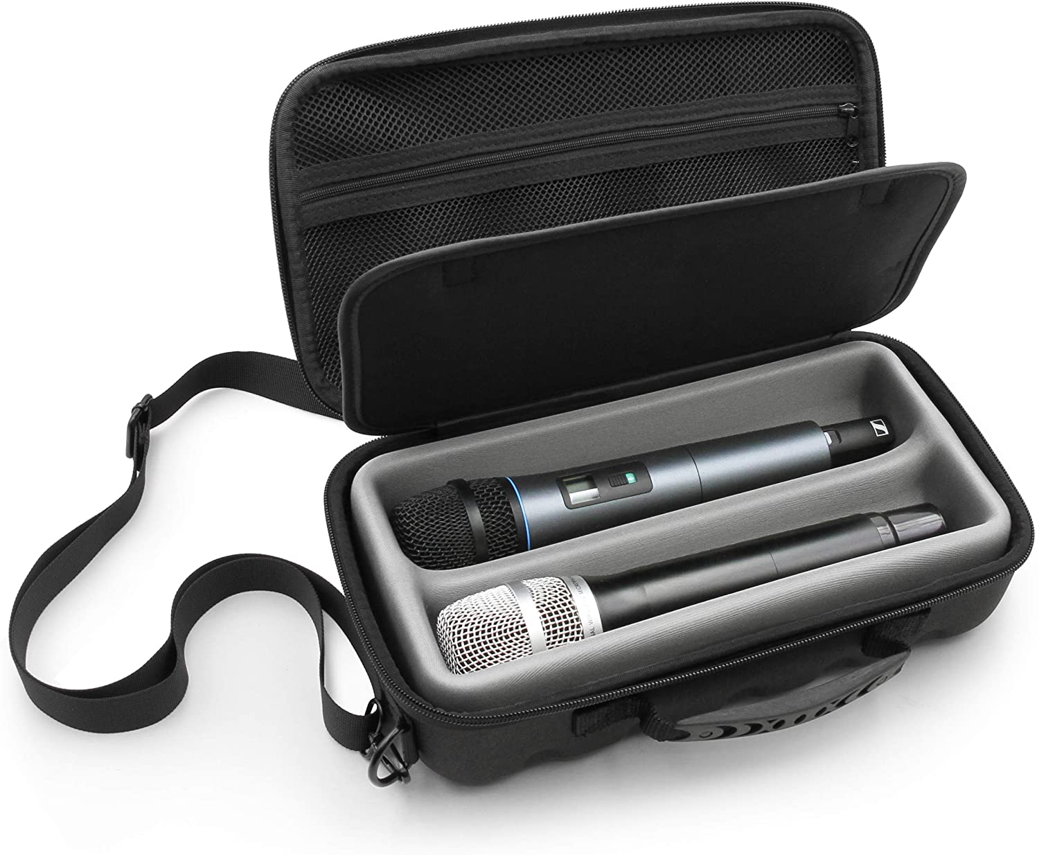 CASEMATIX Wireless Microphone Case - Durable Storage for Sennheiser, Shure & More Handheld Mics - Includes Shoulder Strap - Perfect for Live Performances, Studio Recording & Travel Protection