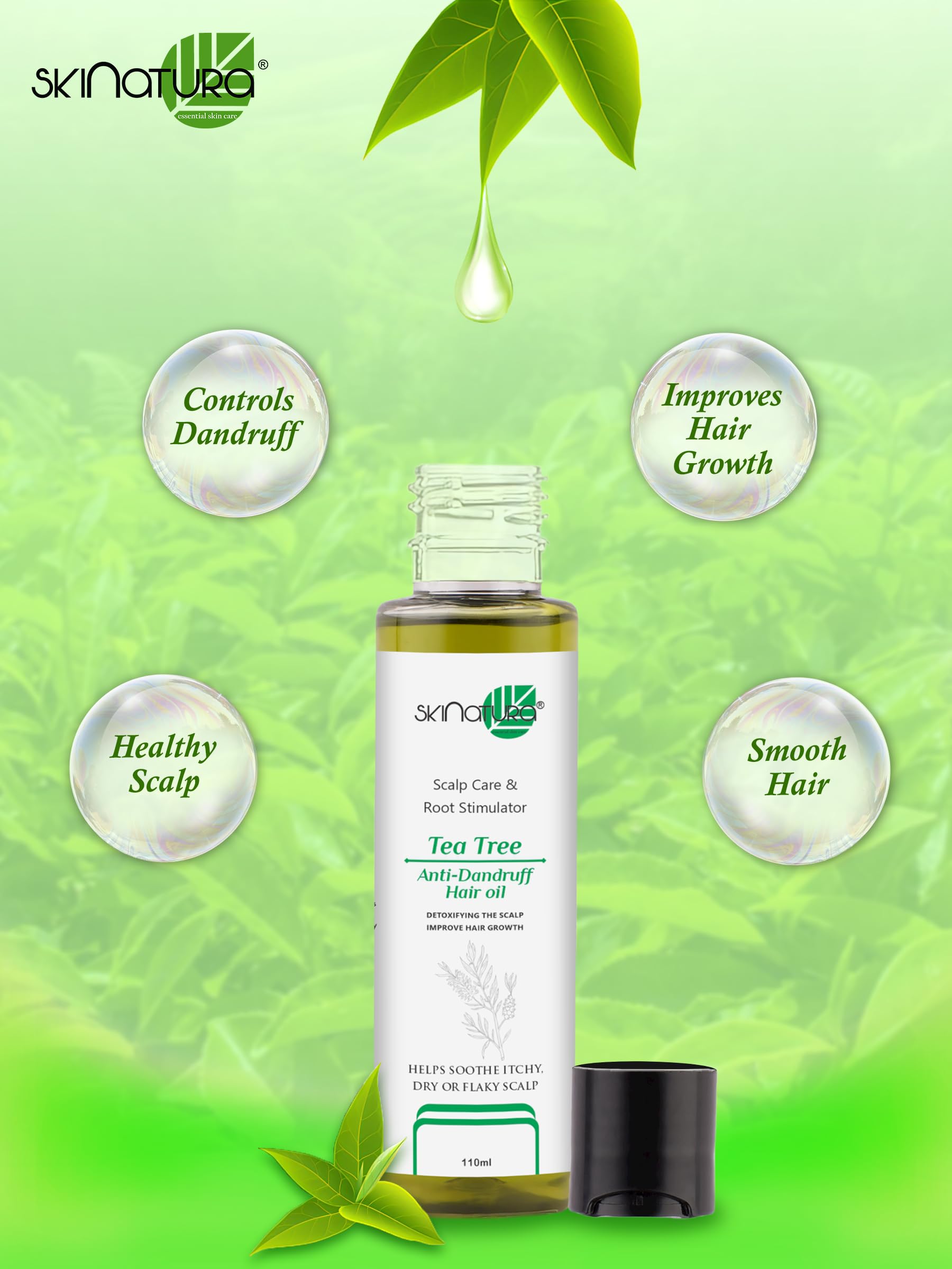 Organic Tea Tree Anti-Dandruff Hair Oil for Scalp Care & Hair Growth - 12 Natural Oils Blend (110ml) - Soothes Itchy Scalp & Promotes Stronger Hair for Men & Women