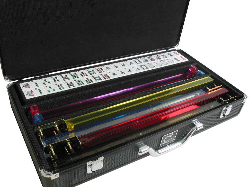 Premium American Mahjong Set with White Tiles, Pusher Arms & Durable Aluminum Case - Classic Black Design for Family Game Nights, Parties & Casino-Themed Events