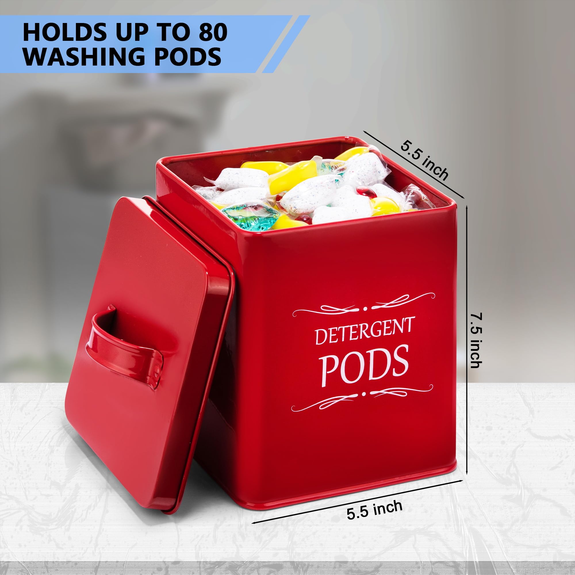Meraki Home 2-Pack Laundry Detergent Storage Containers with Scoop - Organizer for Detergent Sheets & Pods - Glossy Red Laundry Room Organization Set - Perfect for Small Spaces & Apartment Living