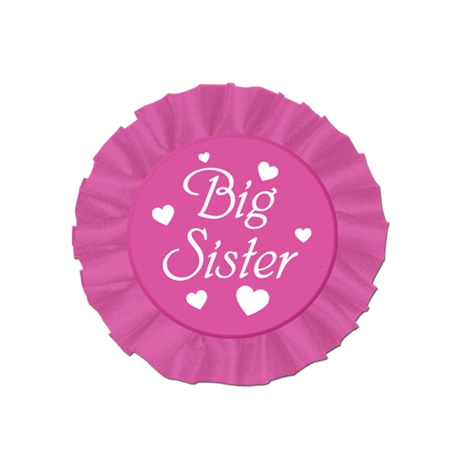 12 Pack Beistle Big Sister Satin Buttons - Bulk Sibling Celebration Buttons for Birthdays, Baby Showers & Family Events - Perfect for Big Sister Gifts & Party Favors