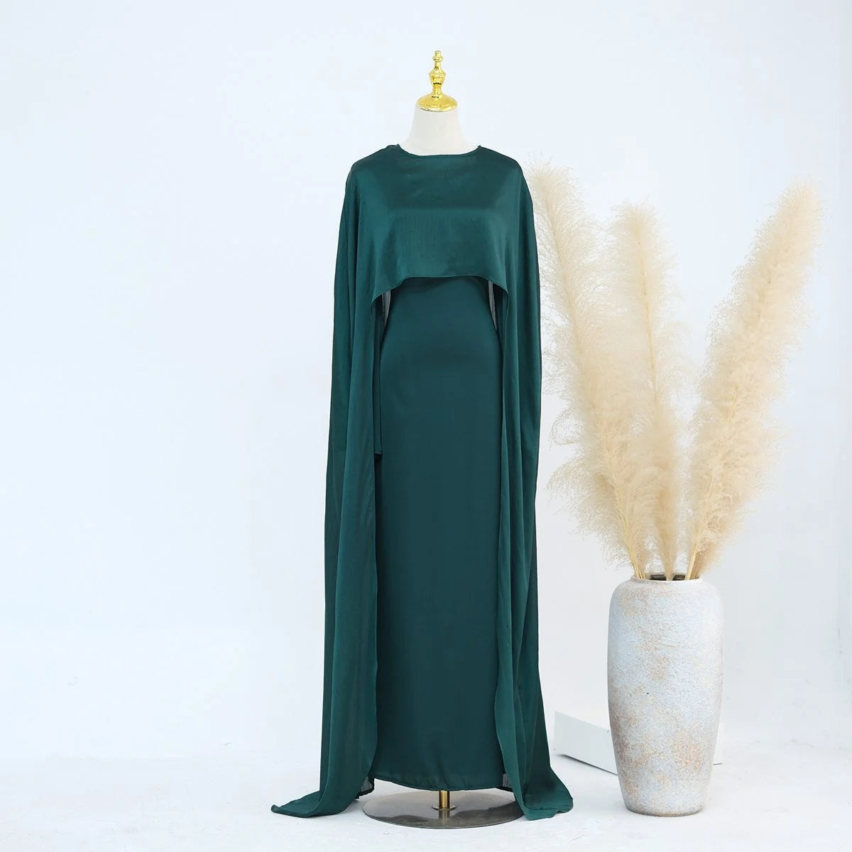 2 Pieces Set Elegant Chiffon Satin Abaya Dress for Women - Modest Islamic Prayer Dress #24920 | Perfect for Eid, Ramadan, Mosque & Special Occasions