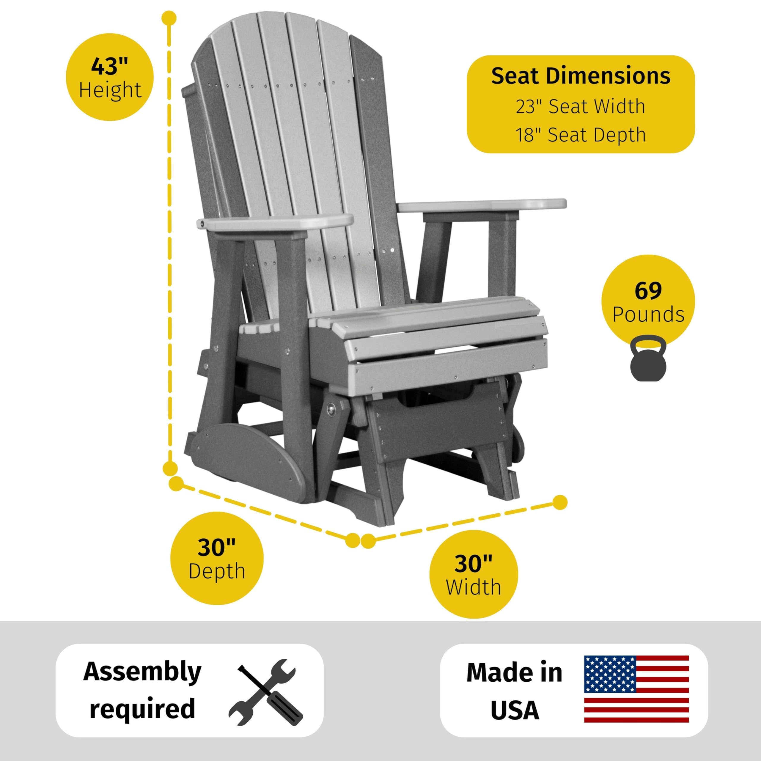 LuxCraft 2' Adirondack Glider Chair - Outdoor Patio Rocking Glider with Smooth Motion - Weather-Resistant Antique Mahogany & Black Finish - Perfect for Backyard, Garden, Deck or Poolside Relaxation