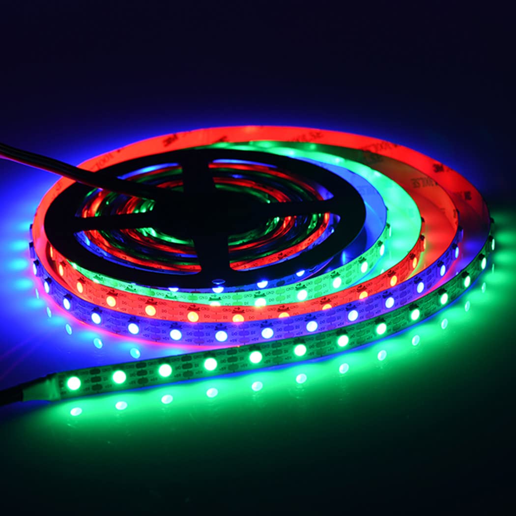 SRTCLLT 16.4FT RGBIC LED Strip Lights 300 LEDs WS2812B - 5V DC 5050SMD Individually Addressable Full Color Light Strip, 10mm White PCB Non-Waterproof Cuttable for Home Decor, Gaming Setup, Bedroom Lighting & DIY Projects