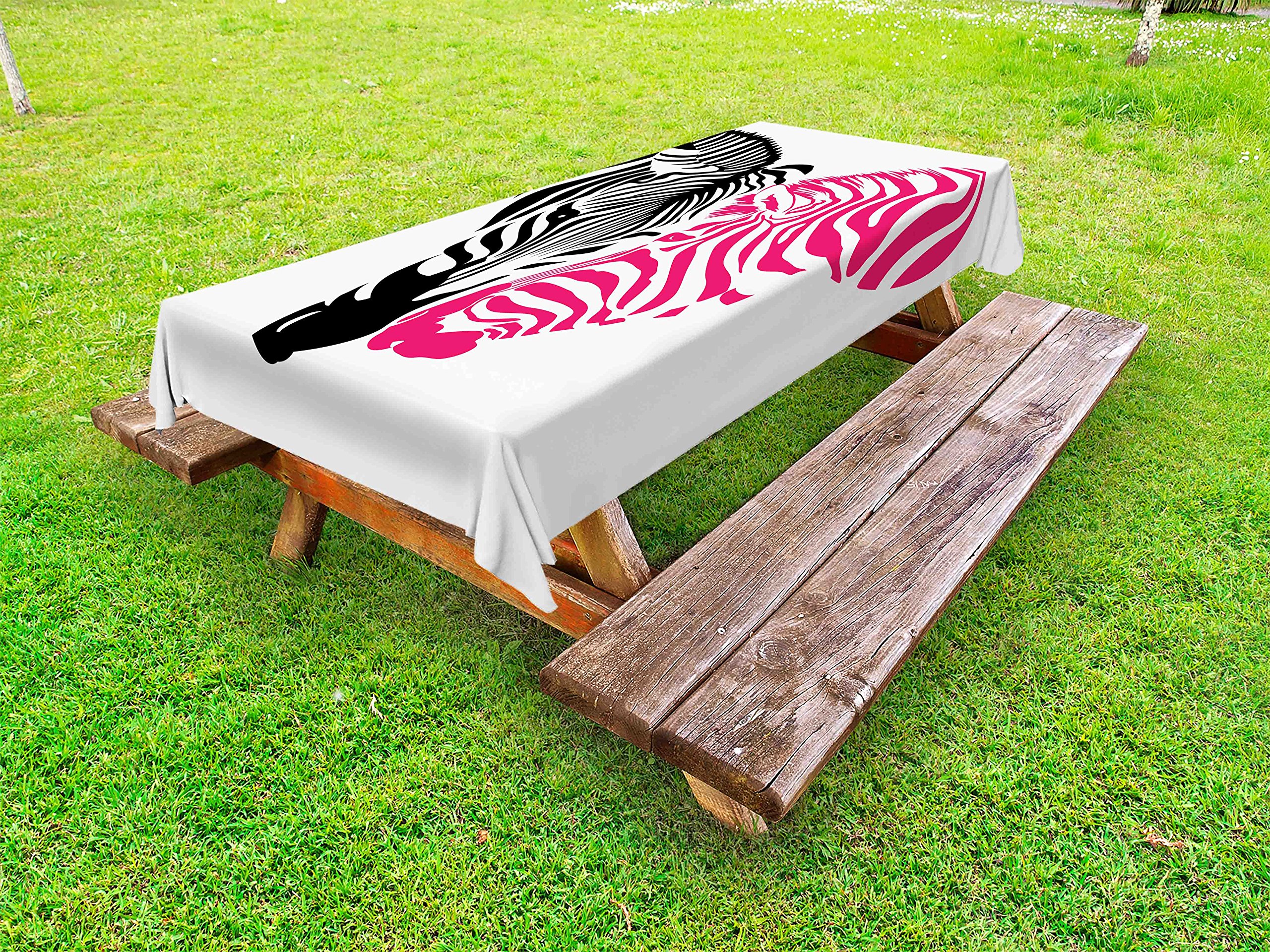 Ambesonne Pink Zebra Print Outdoor Tablecloth - Waterproof Washable Picnic Table Cover 58