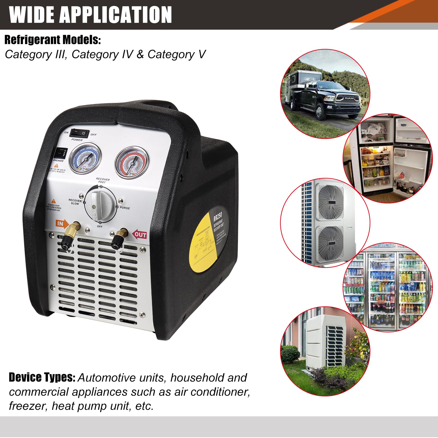 JIFETOR Portable AC Refrigerant Recovery Machine - 3/4HP Oil-Less Compressor for Recycling Liquid & Vapor Refrigerant | Automotive AC & HVAC System Maintenance Tool | Ideal for Car Repair Shops & Home HVAC Service