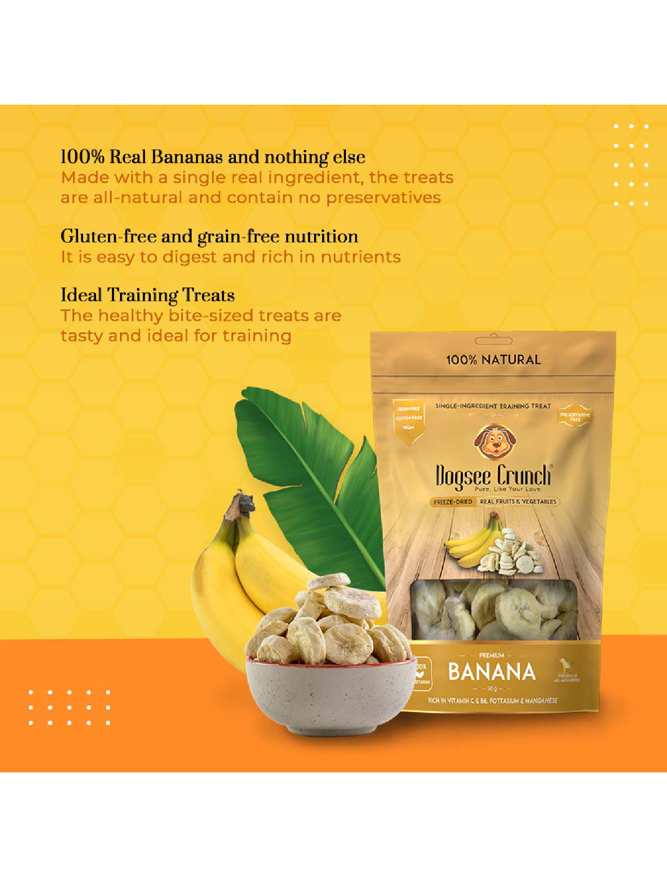 Freeze Dried Banana Dog Treats by Dogsee Crunch - 30g All-Natural Healthy Snacks for Training & Rewarding Pets - Perfect for Small, Medium & Large Dogs