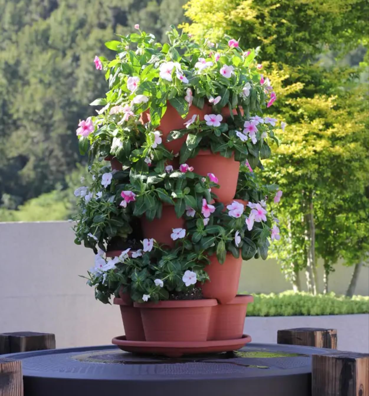 2-Pack Stackable Planter Pots - Brick Red 5-Tier Garden Tower for Vegetables, Herbs & Succulents | Indoor/Outdoor Vertical Gardening | Space-Saving Flower Pots for Balcony, Patio & Small Gardens