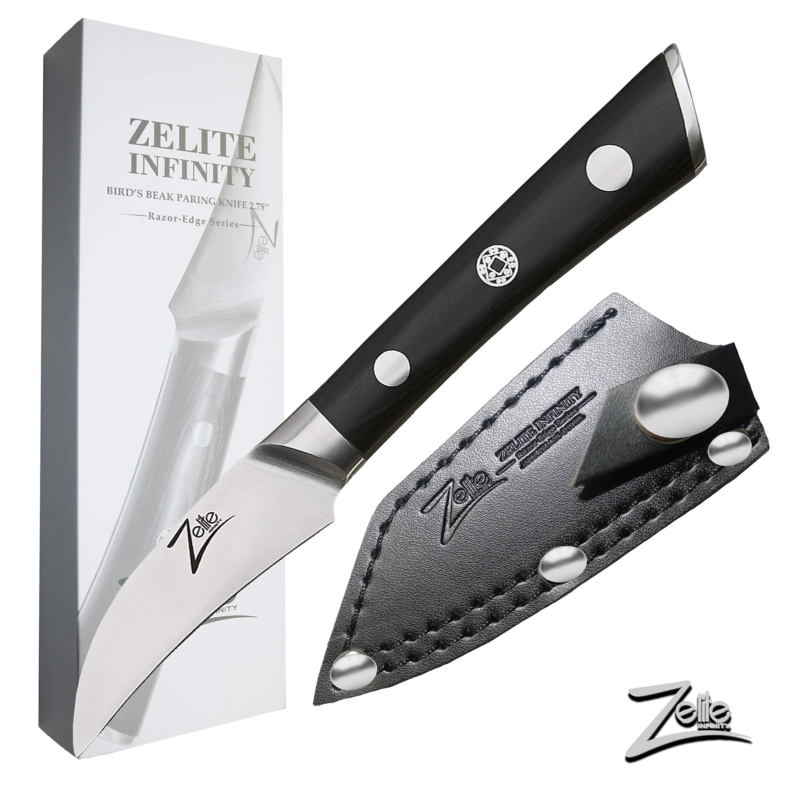 Zelite Infinity Japanese Paring Knife 2.75 Inch - Premium AUS-8 High Carbon Stainless Steel Blade with Pakkawood Handle & Leather Sheath - Perfect for Peeling Fruits, Vegetables & Precision Kitchen Tasks