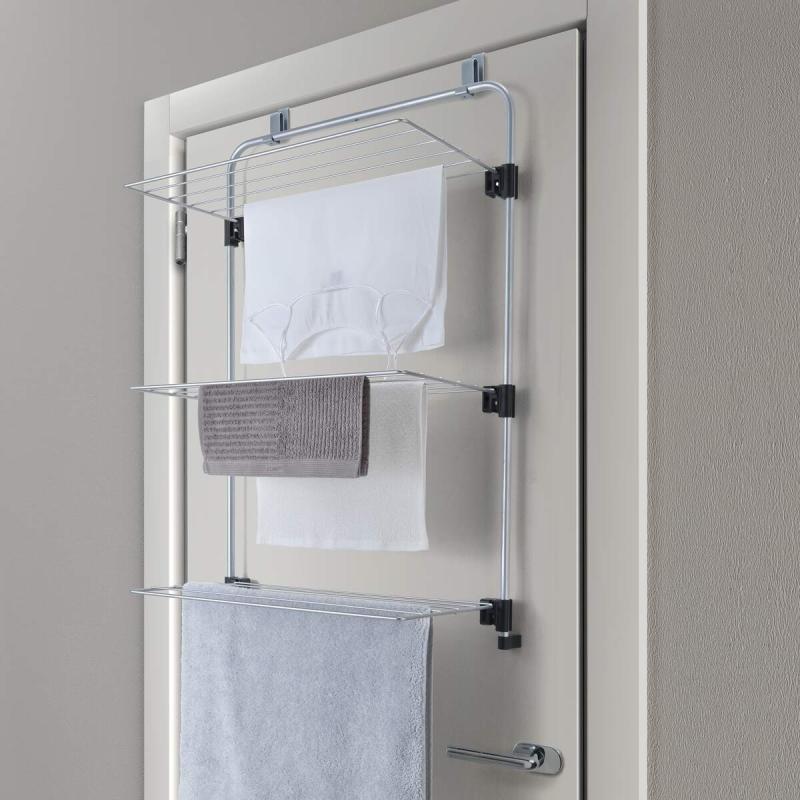 Gale 11 Over The Door Shower Laundry Drying Rack - Silver Metal Space Saving Clothes Dryer for Small Apartments & Bathrooms | Perfect for Drying Delicates, Swimwear & Hand Wash Items