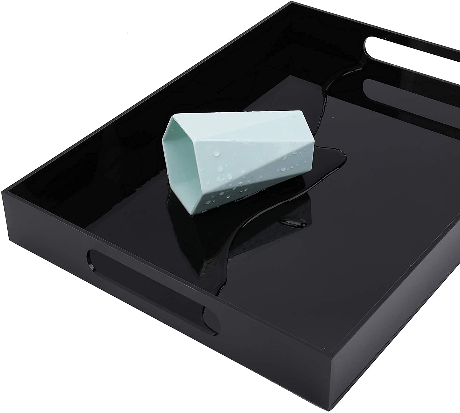 EHKO Black Acrylic Serving Tray with Handles - Decorative Coffee Table Tray for Breakfast, Snacks, and Drinks - Perfect for Dining Room, Kitchen, and Living Room Use