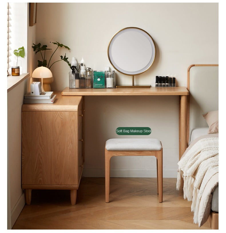 Solid Oak Retractable Vanity Dressing Table with Mirror - Perfect for Bedroom, Bathroom & Small Space Makeup Organization