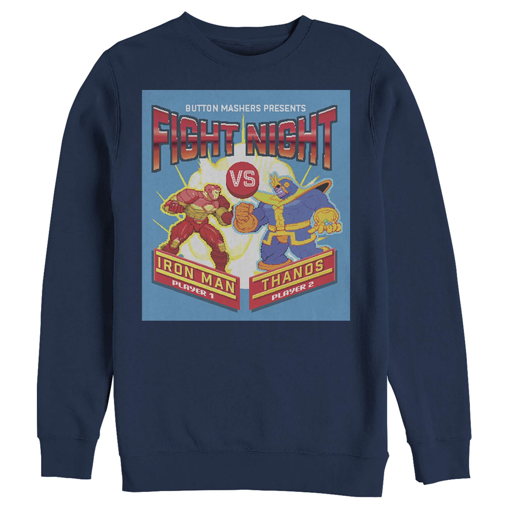 Marvel Pixel Fight Night Iron Man Arcade Sweatshirt for Men | Retro Gaming Graphic Hoodie | Perfect for Cosplay, Comic Con & Casual Wear