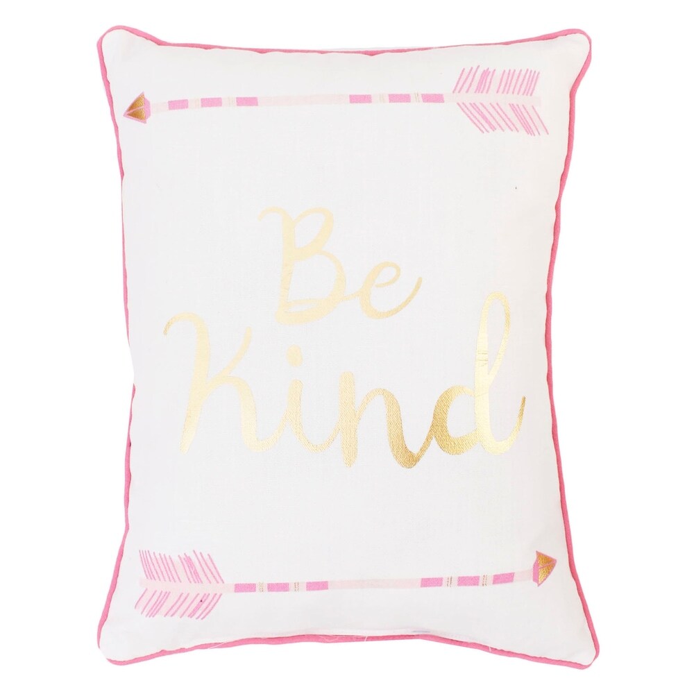 Reversible Kids Pillow with Brave & Kind Print - Pink & Gold Design for Nursery, Bedroom, and Playroom Decor