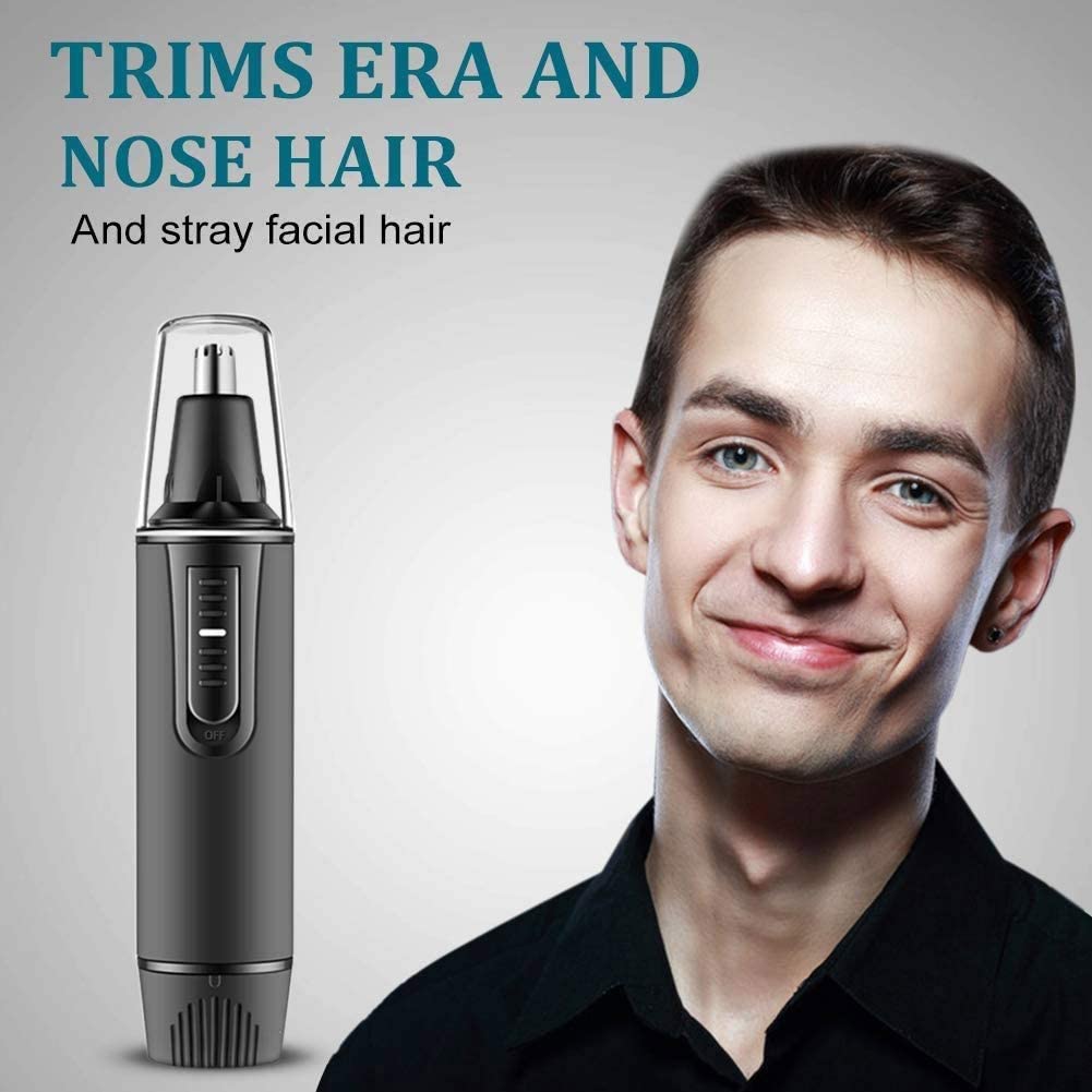Professional Painless Nose Hair Trimmer for Men & Women - Waterproof Dual Edge Blades, 3-in-1 Ear Nose Eyebrow & Facial Grooming Kit (Black) - Perfect for Travel, Home & Personal Care Routines