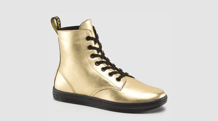 LEYTON GOLD METALLIC NAPPA LEATHER BOOTS - Women's Fashion Ankle Boots with Chunky Heel for Casual Outfits & Night Out