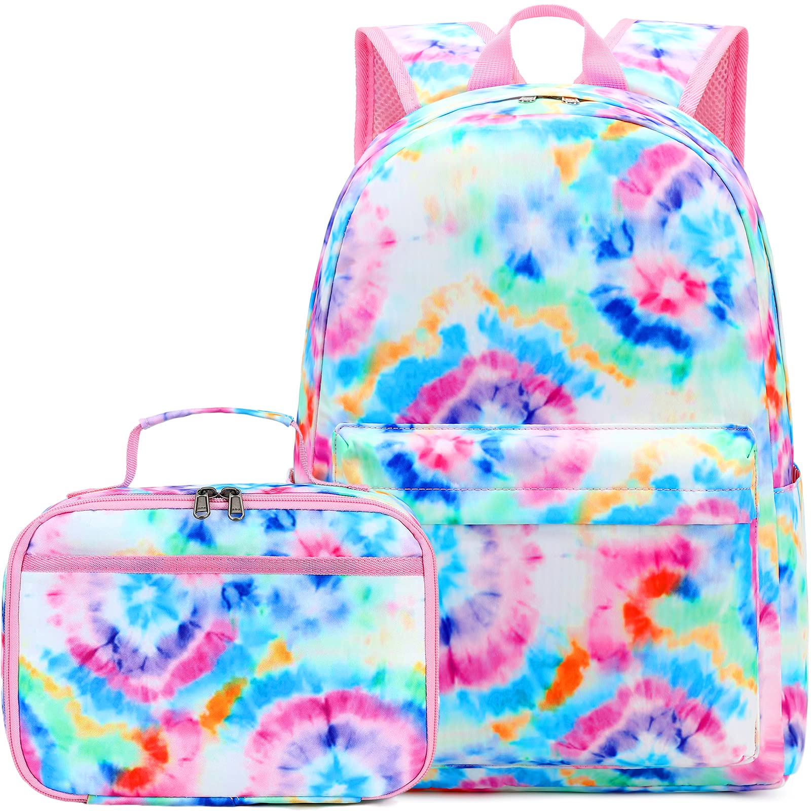 BLUBOON Girls Backpack with Lunch Box - School Bookbag for Kids & Preschool - Tie Dye Blue - Perfect for Kindergarten & Daycare