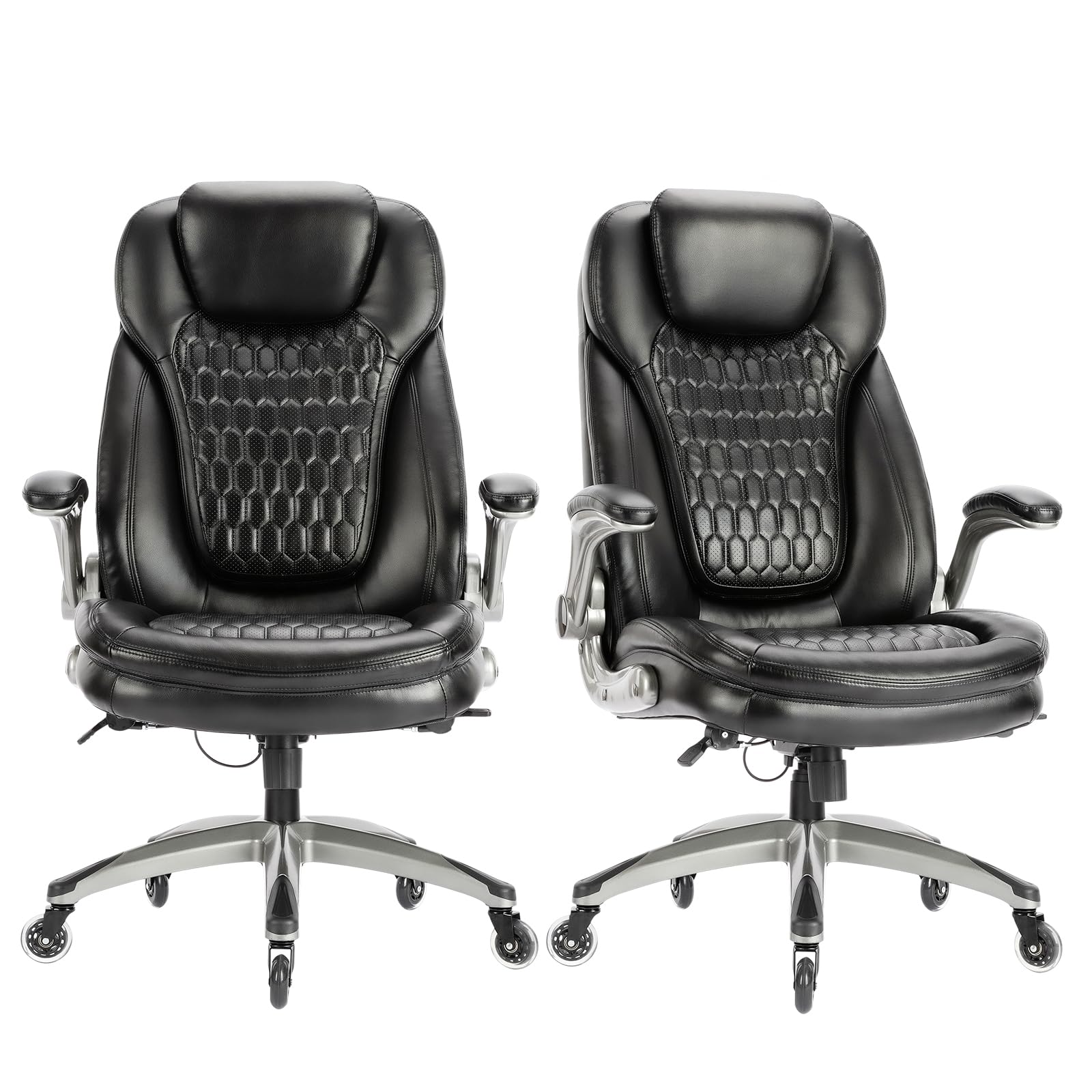 Premium Ergonomic Executive Office Chair - High Back Leather Computer Desk Chair with Swivel & Upgraded Casters - Black (Set of 2) - Perfect for Home Office, Gaming & Professional Workspaces