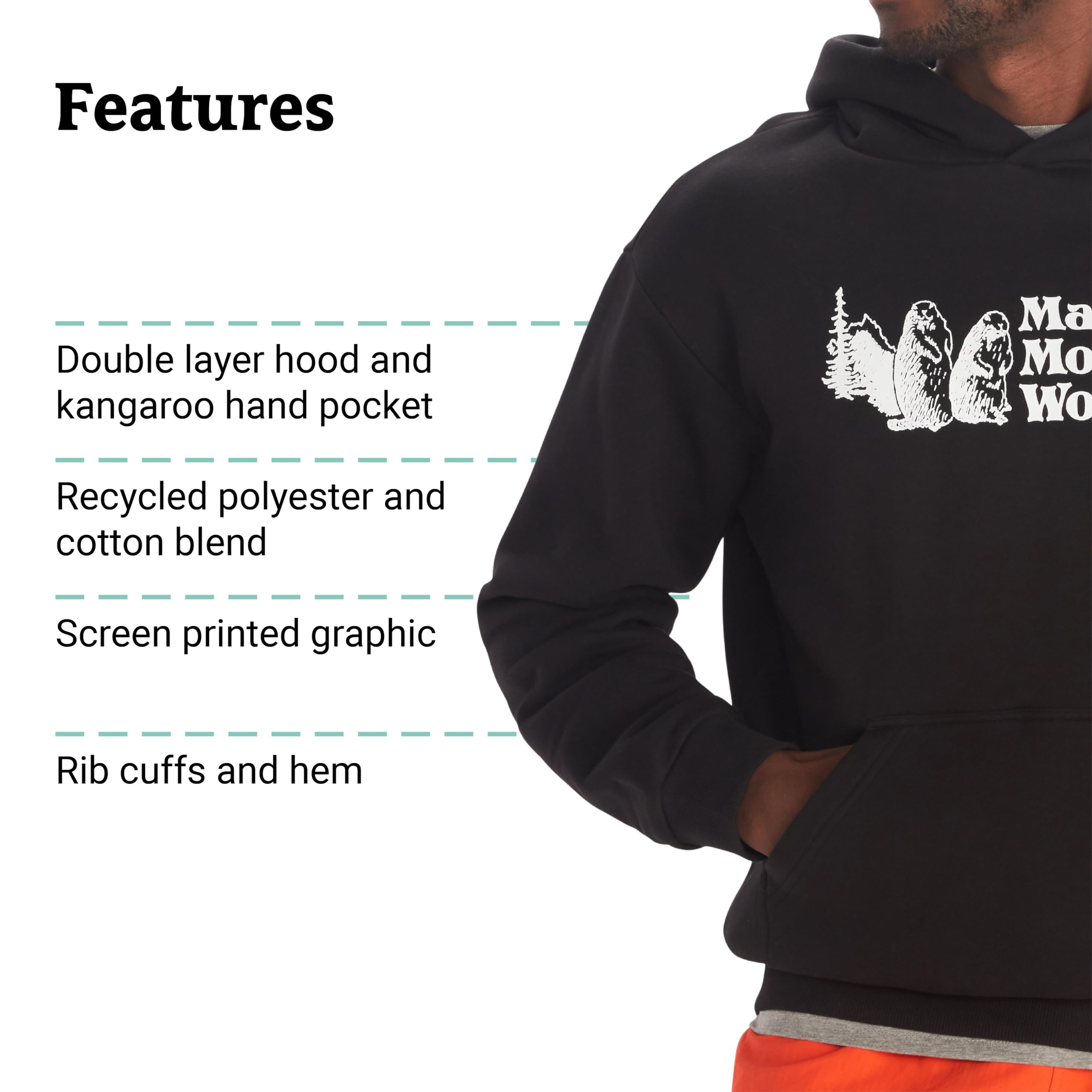 Marmot Men's MMW Hooded Sweatshirt - Lightweight Fleece Pullover for Outdoor Activities, Hiking & Casual Wear