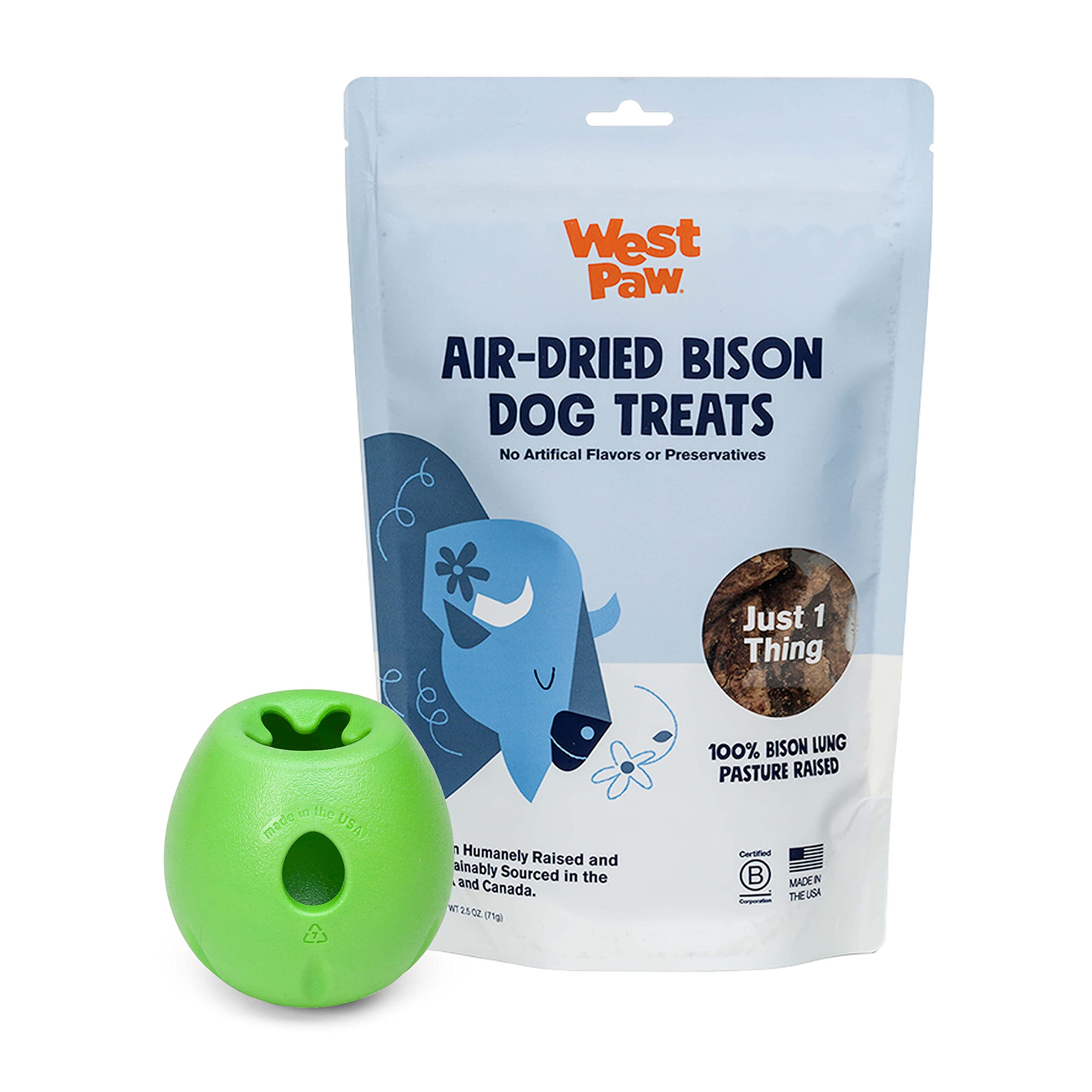 Premium Air-Dried Bison Lung Dog Treats with Zogoflex Rumbl Treat Dispenser Toy Bundle – All-Natural Farm Fresh Chews & Interactive Puzzle Feeder for Dogs – Perfect for Training, Enrichment & Mealtime Fun