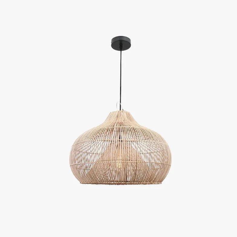 Handwoven Rattan Semi-Spherical Pendant Light - Natural Boho Ceiling Fixture for Living Room, Bedroom, or Dining Area