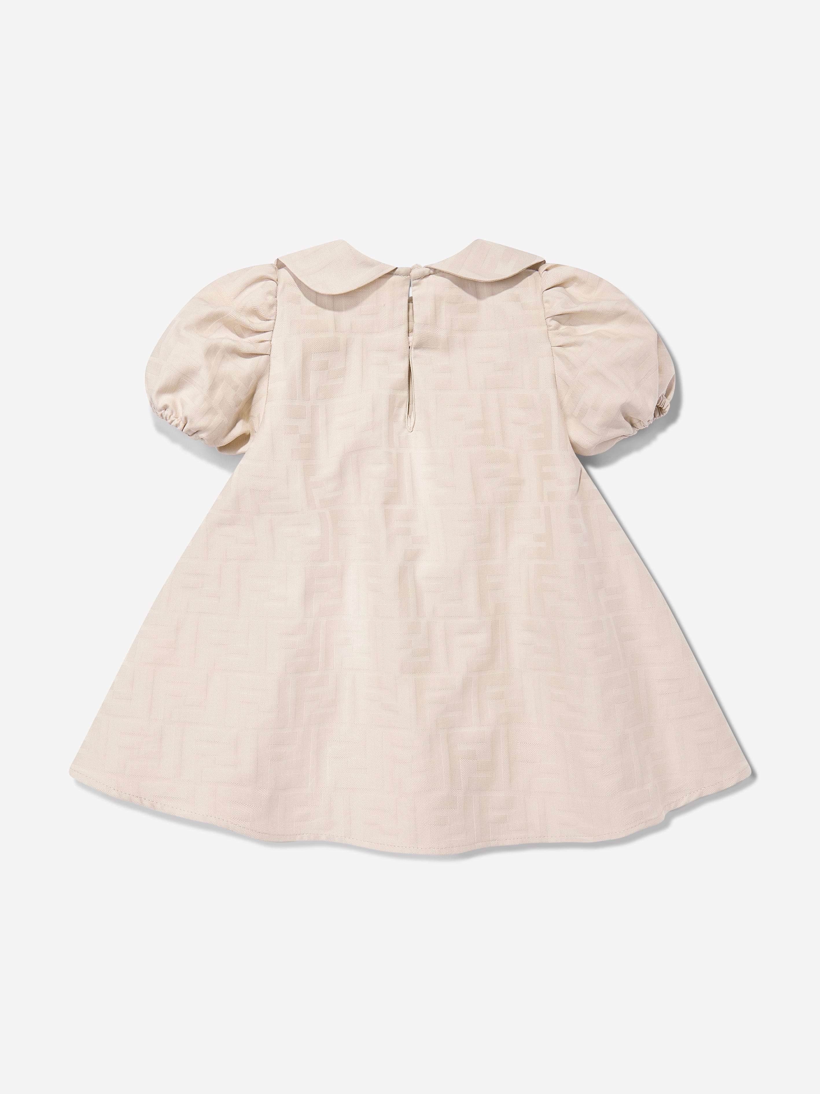 Baby Girls FF Jacquard Logo Dress in Beige - Soft & Stylish Toddler Outfit for Parties, Photos & Special Occasions