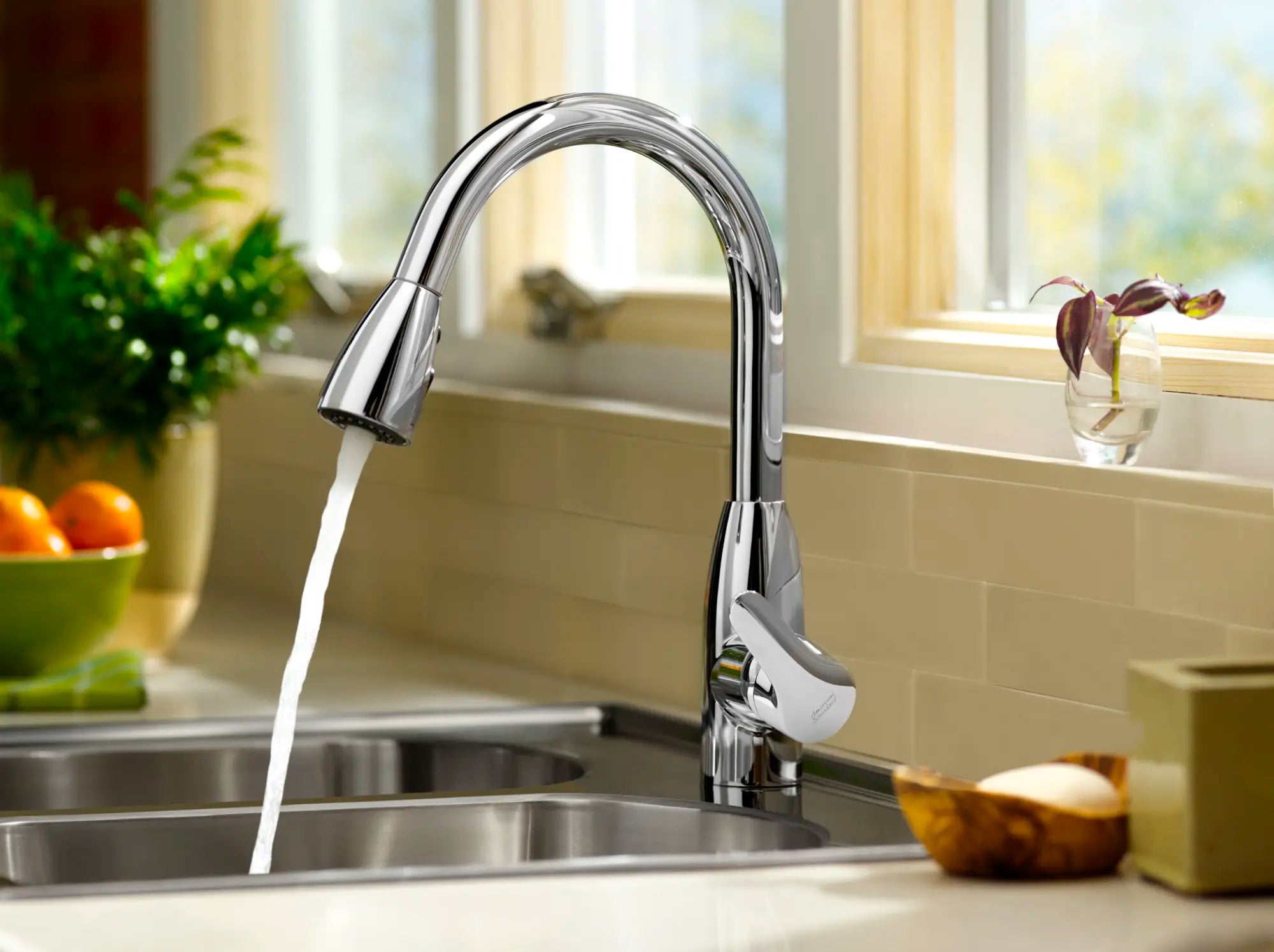 Colony® Soft Single Handle Pull Down Dual Spray Kitchen Faucet - 2.2 GPM/8.3 LPM - High Arc Brushed Nickel Sink Faucet for Modern Kitchens, Dishwashing & Food Prep