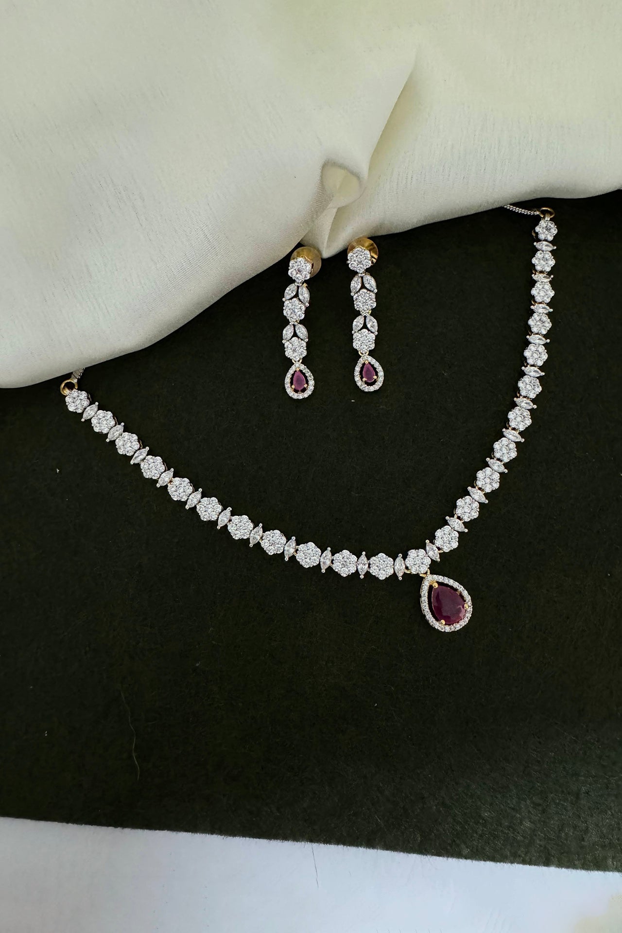 American Diamond & Semi-Precious Stone Designer Necklace Set (D935) - Elegant Jewelry for Weddings, Parties & Special Occasions