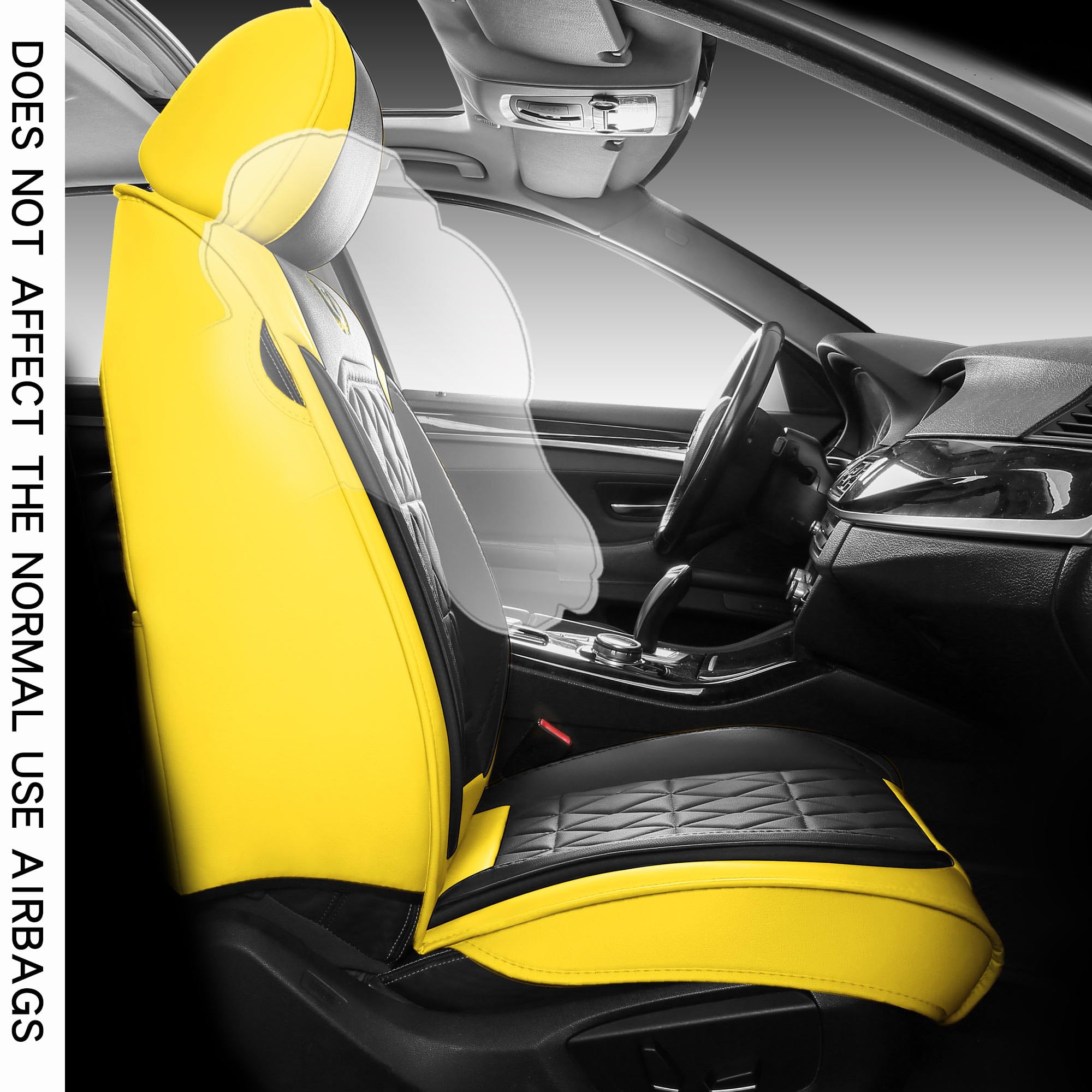 Premium YJZT01 Yellow & Black Leather Car Seat Covers - Waterproof Front & Rear Full Set for Cars, SUVs, Trucks | Universal Fit | Durable Protection for Daily Commute, Road Trips & Off-Road Adventures
