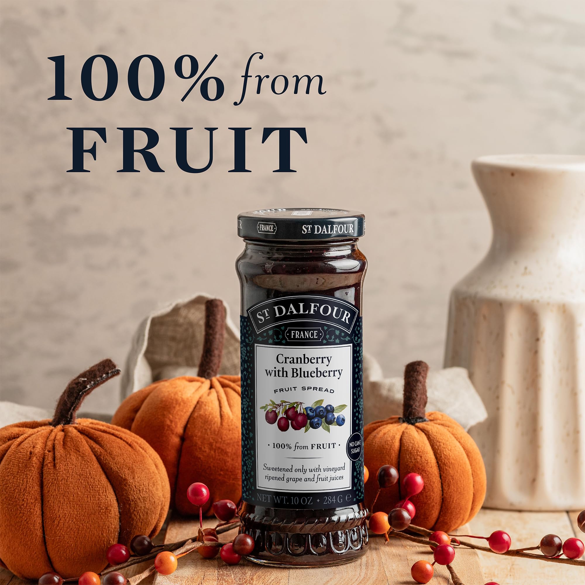 St. Dalfour Cranberry Blueberry Fruit Spread - 10oz Jar | 100% Natural Fruit, No Added Sugar, Non-GMO, Vegan | Perfect for Toast, Yogurt & Baking
