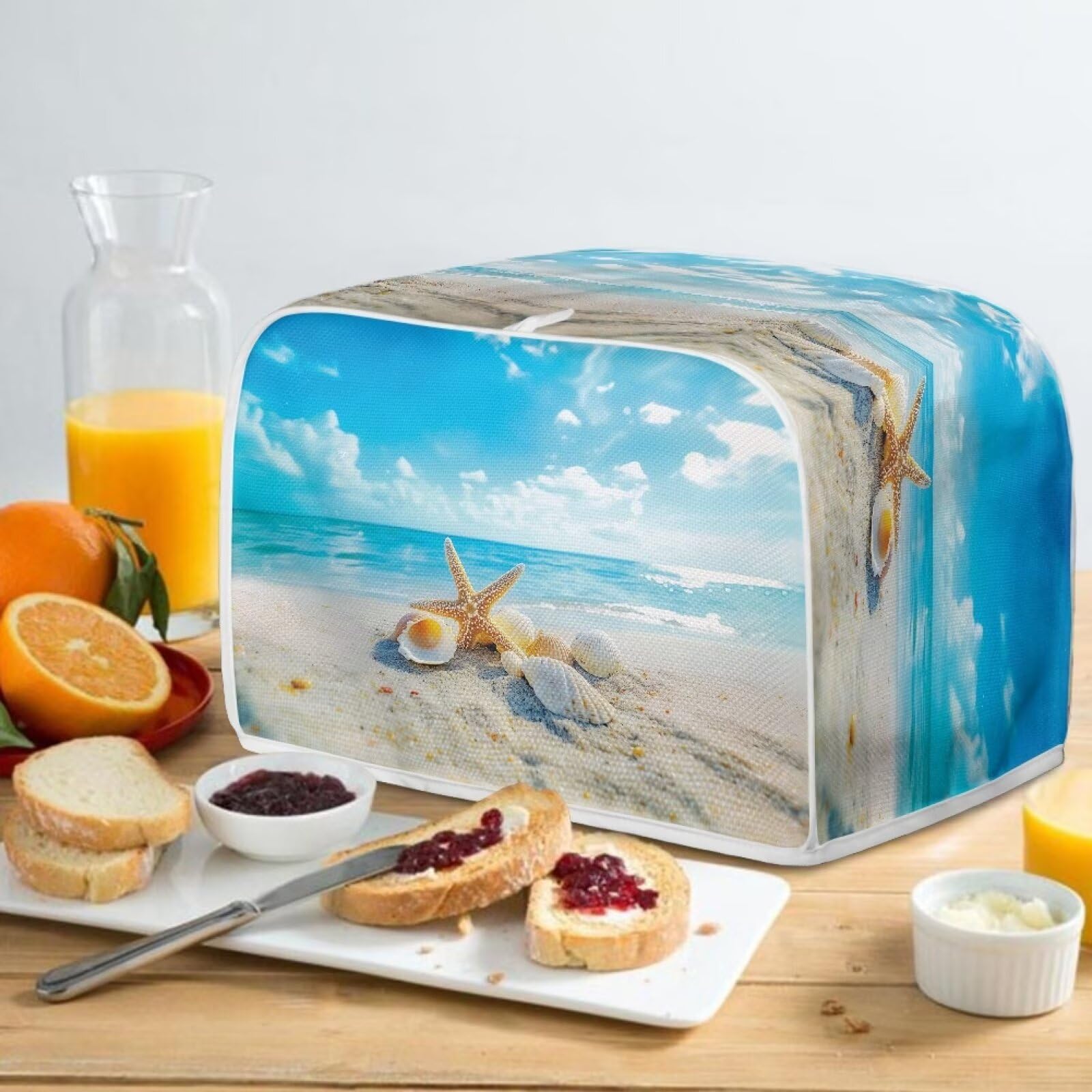 Beach Shell Print 2 Slice Toaster Cover - Washable Small Appliance Organizer for Toaster Oven & Bread Maker | Blue Kitchen Decor for Coastal & Beach House Style