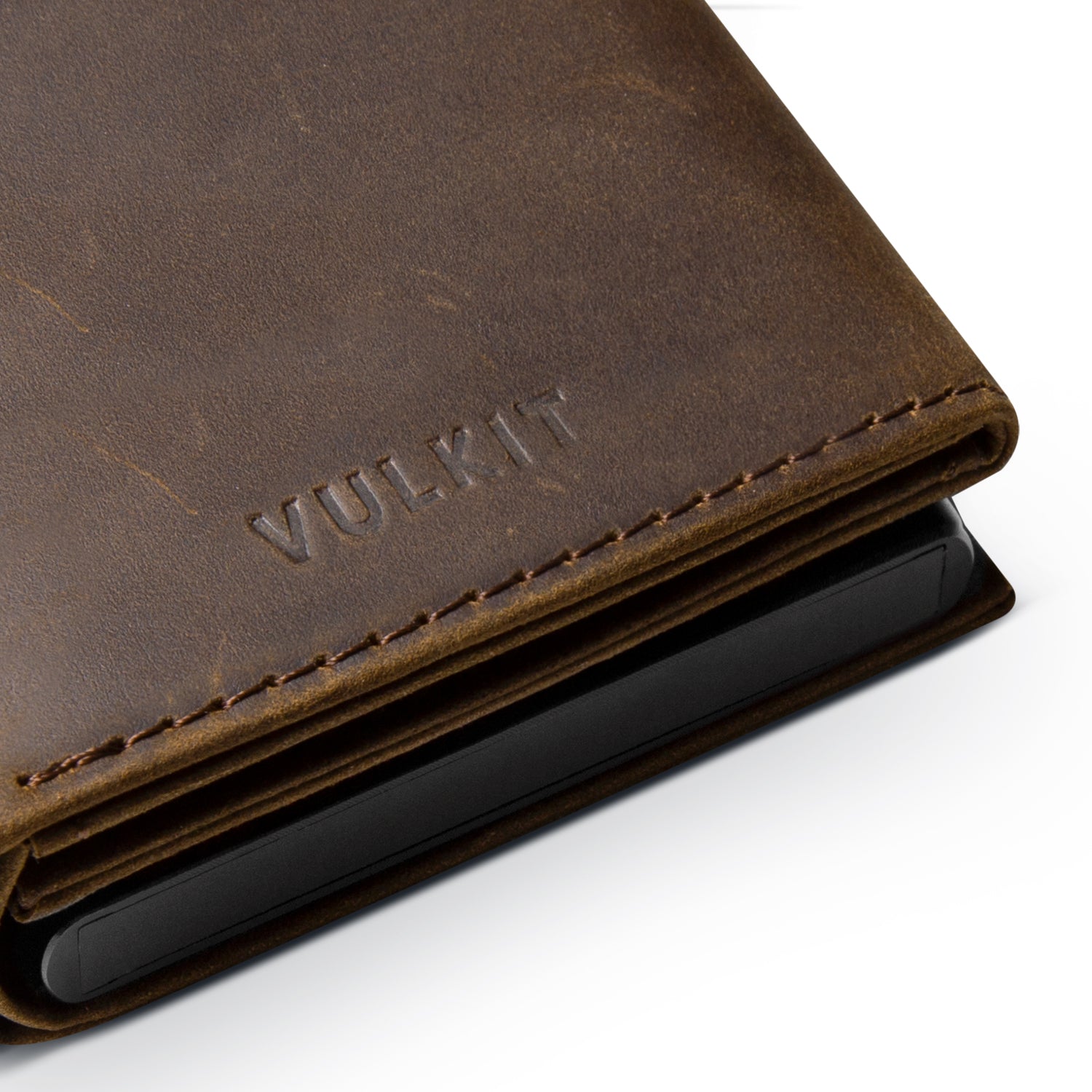 VC302P Genuine Crazy Horse Leather Tri-Fold Wallet with Side Slider Mechanism, Back Zipper Slot & Magnetic Closure - Perfect for Men's Everyday Carry, Business & Travel Use