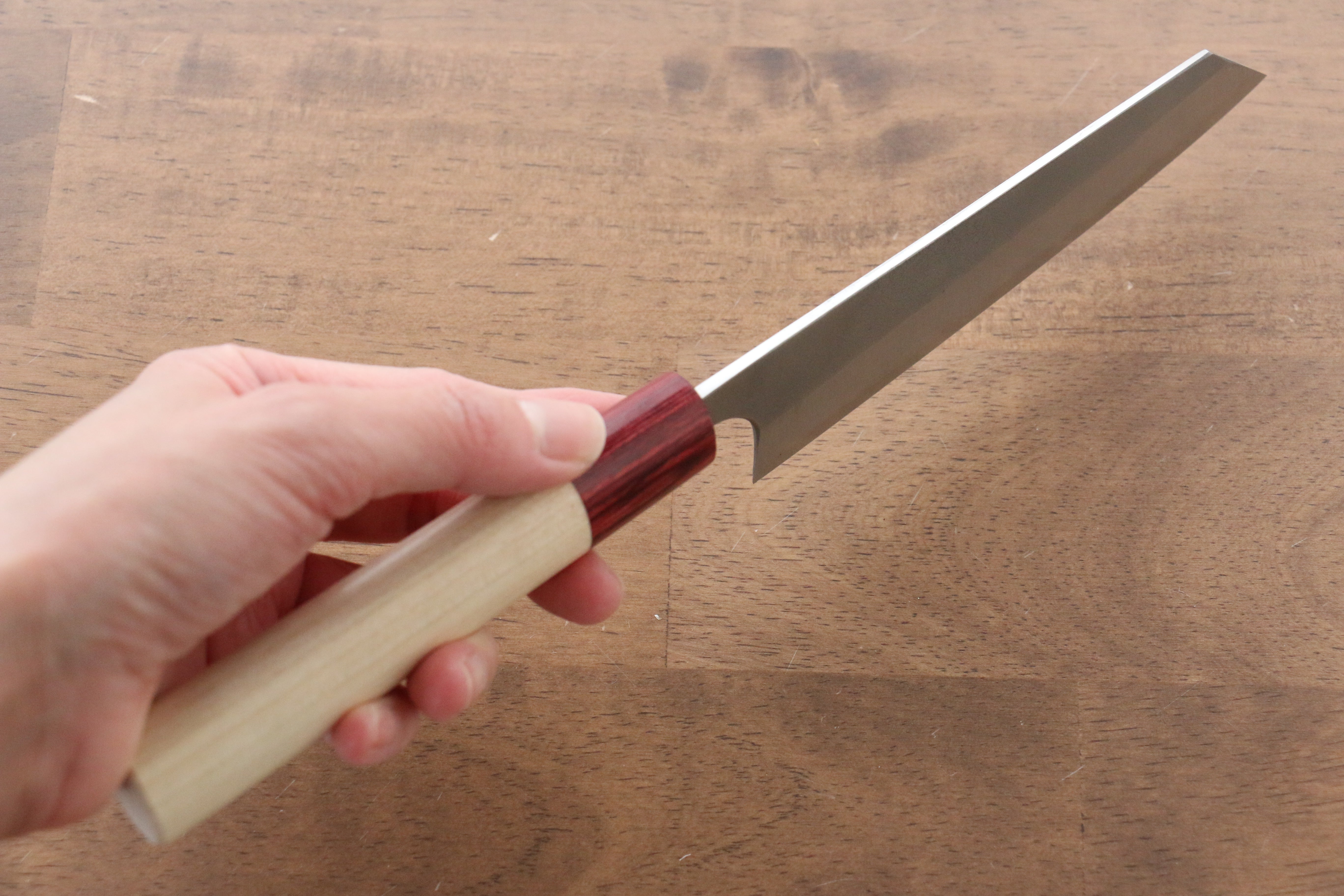 Masakage Yuki White Steel No.2 Nashiji Small Bunka Knife 130mm with Magnolia Handle - Japanese Chef Knife for Precision Slicing, Dicing & Vegetable Prep