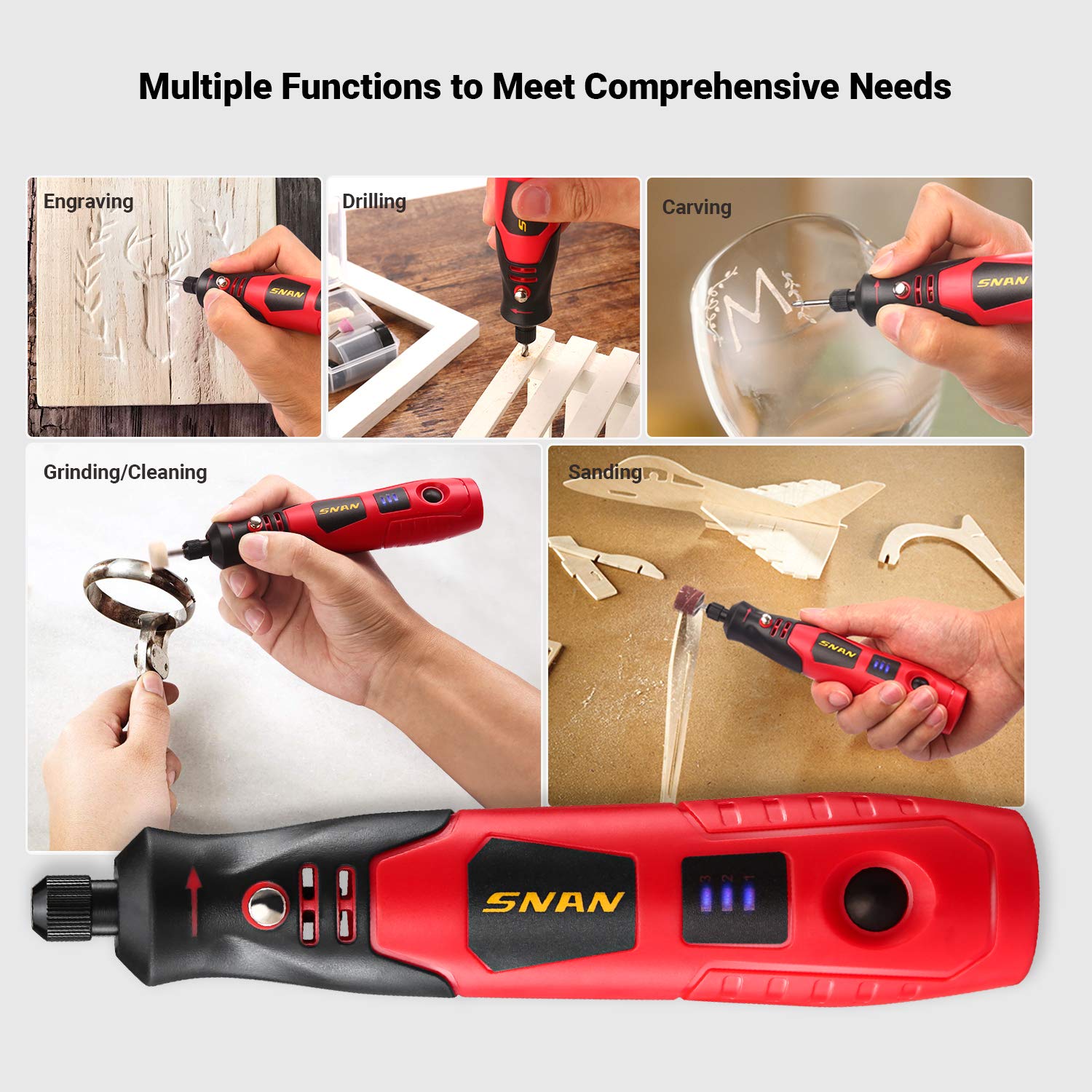 **SNAN Cordless Rotary Tool Kit with 80 Accessories - 3.7V Li-ion Battery, 1500mAh, USB Charging - Mini Portable Rotary Tool for DIY, Crafting, Jewelry Making & Small Projects - Perfect for Home Repairs, Wood Carving & Metal Polishing**