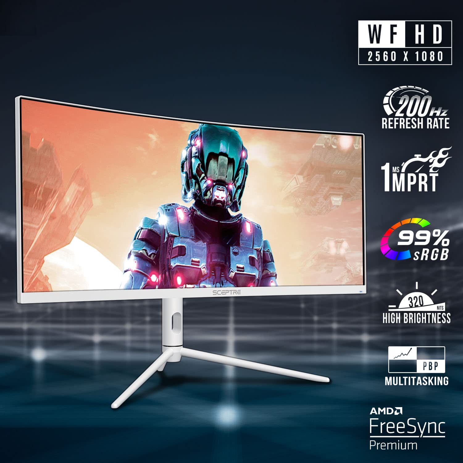 Sceptre 30-inch Curved Gaming Monitor - 2560x1080 UltraWide 200Hz, 1ms Response, AMD FreeSync Premium, 99% sRGB, DisplayPort & HDMI, Built-in Speakers, Picture by Picture (PIP) - Perfect for Gaming, Office Work & Multitasking (Model: C305B-FUN200W)