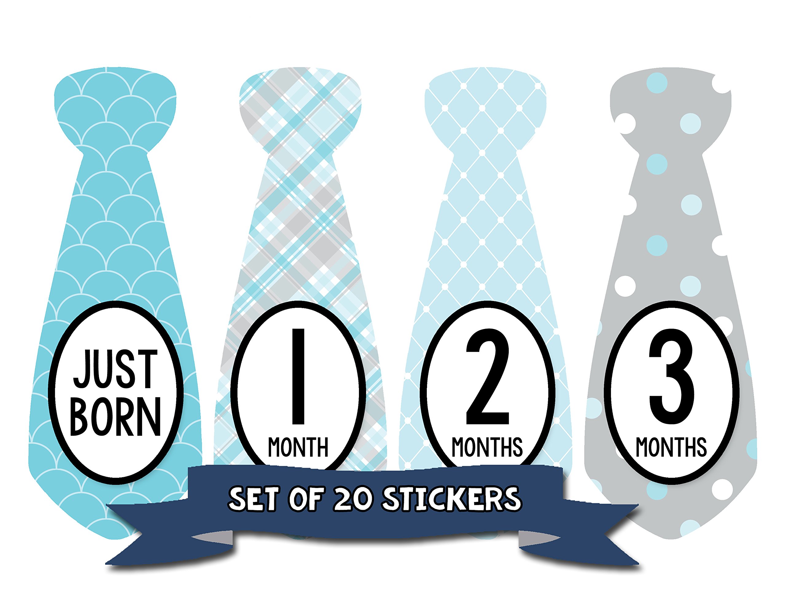 Baby Monthly Milestone Necktie Stickers - Newborn Boy Growth Photo Props - Set of 20 Adhesive Month Markers for Baby's First Year - Perfect for Monthly Photoshoots, Scrapbooking & Memory Keepsakes