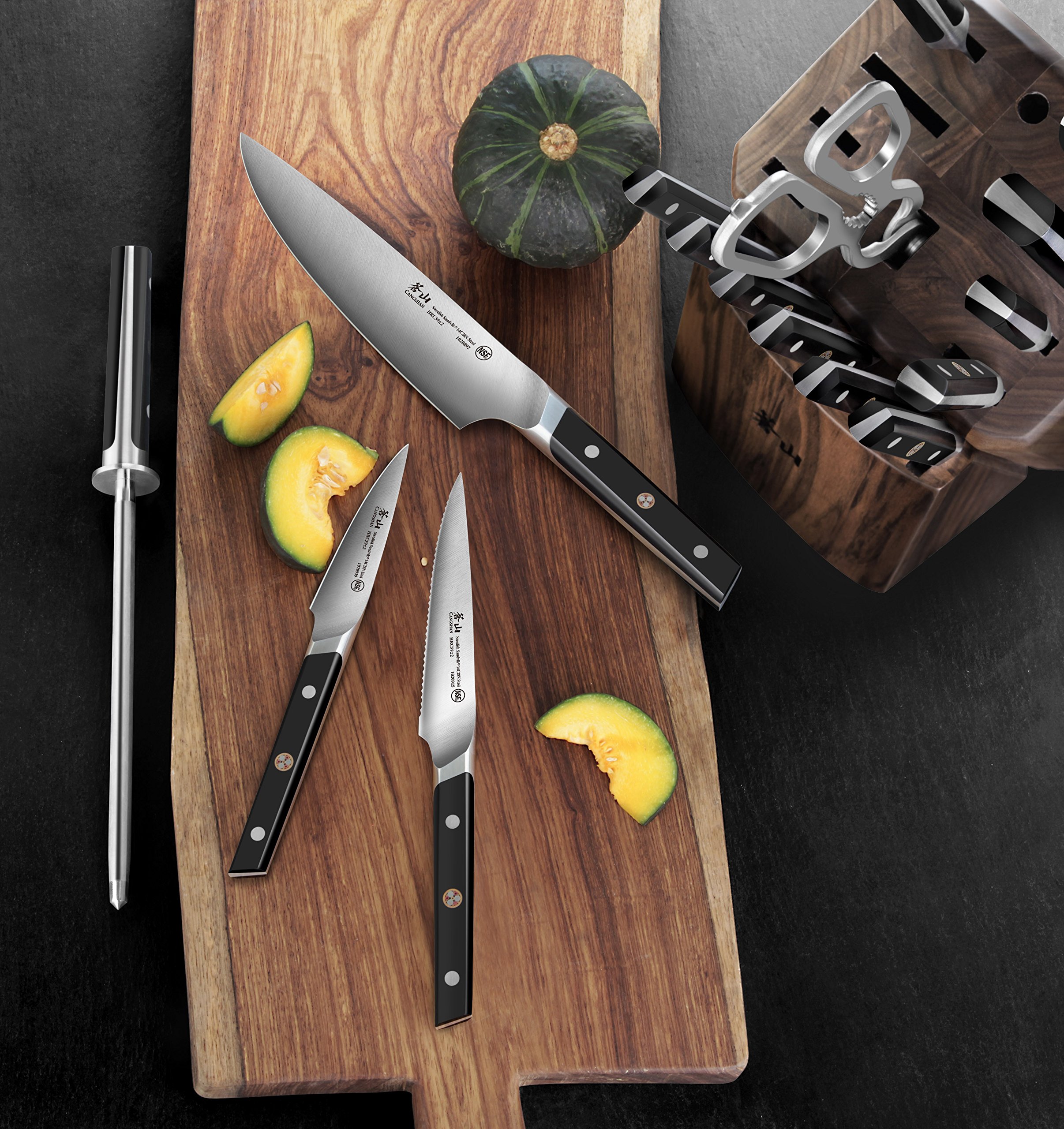 Cangshan TC Series 1021103 9-Inch Swedish 14C28N Steel Forged Carving Knife with Wood Sheath Set - Perfect for Slicing Roasts, Turkey, and Holiday Meats