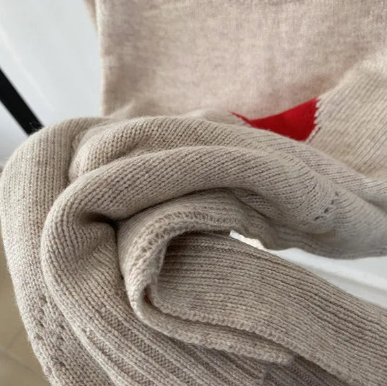 Wool Blend Alma Heart Jacquard Knit Sweater | Women's Winter Pullover | Cozy Casual & Office Wear