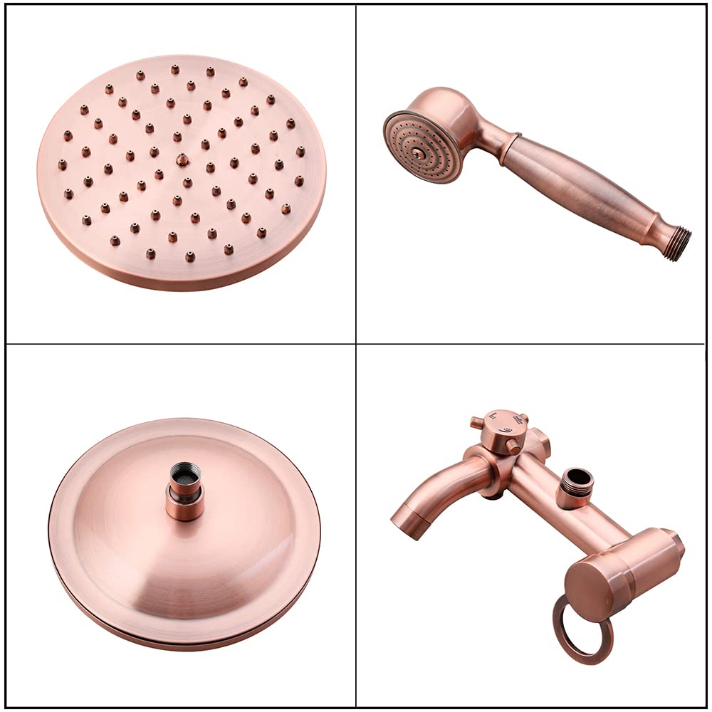 8 Inch Brass Rainfall Shower System - Wall Mounted Luxury Shower Combo with Handheld Shower Head & Antique Copper Faucet Valve | Perfect for Spa-Like Bathroom Experience, Modern Home Upgrade & Relaxing Rainfall Shower