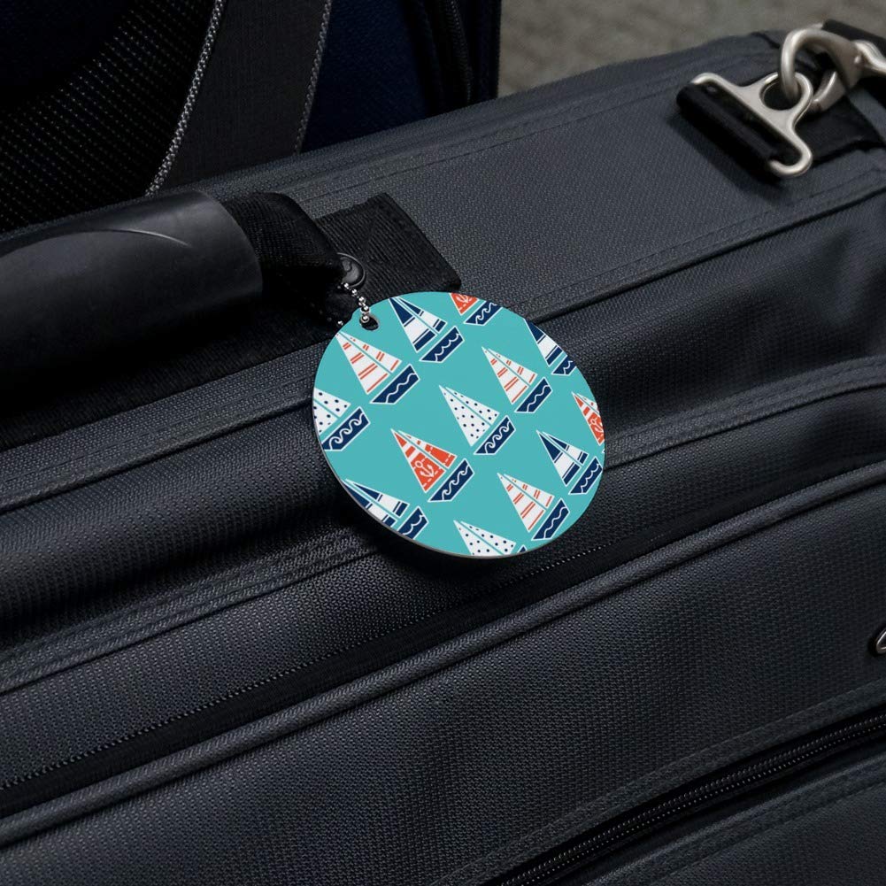 Stylish Sailboat Pattern Round Luggage ID Tag - Waterproof Suitcase Name Tag for Travel Bags & Carry-Ons - Perfect for Vacation, Business Trips & Cruise Adventures
