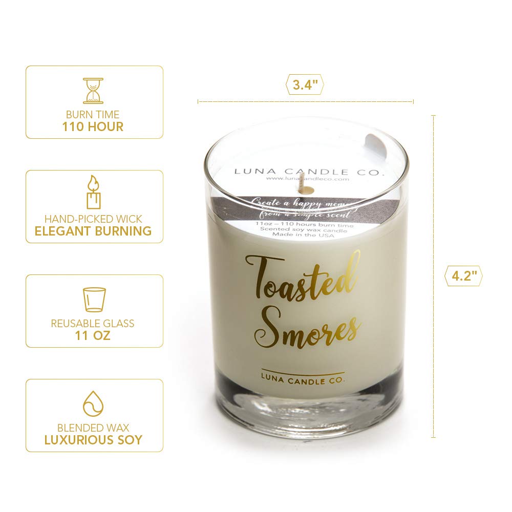 Halloween Decor Toasted S'mores Scented Candle - 3 Pack Natural Soy Wax Jar Candles, 11oz Clean Burning Aromatherapy Spa Candle for Fall Gifts & Home Decor | Perfect for Cozy Evenings, Pumpkin Patch Visits & Halloween Parties by Lune Candle Co.