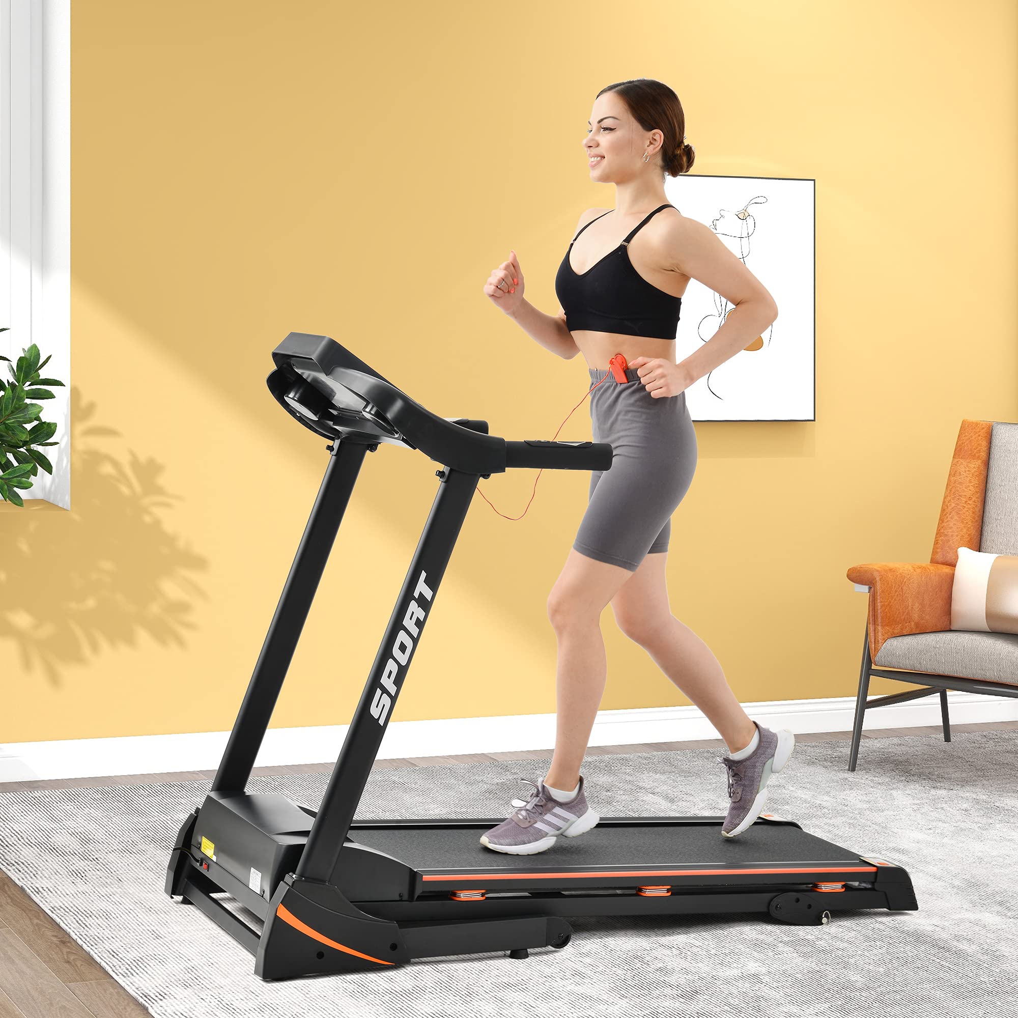 JT Folding Electric Treadmill 3.5HP Motorized Running Machine with Incline & LCD Display - 330lbs Weight Capacity, 14.8KM/H Speed - Perfect for Home Gym, Cardio Workouts & Indoor Fitness Training