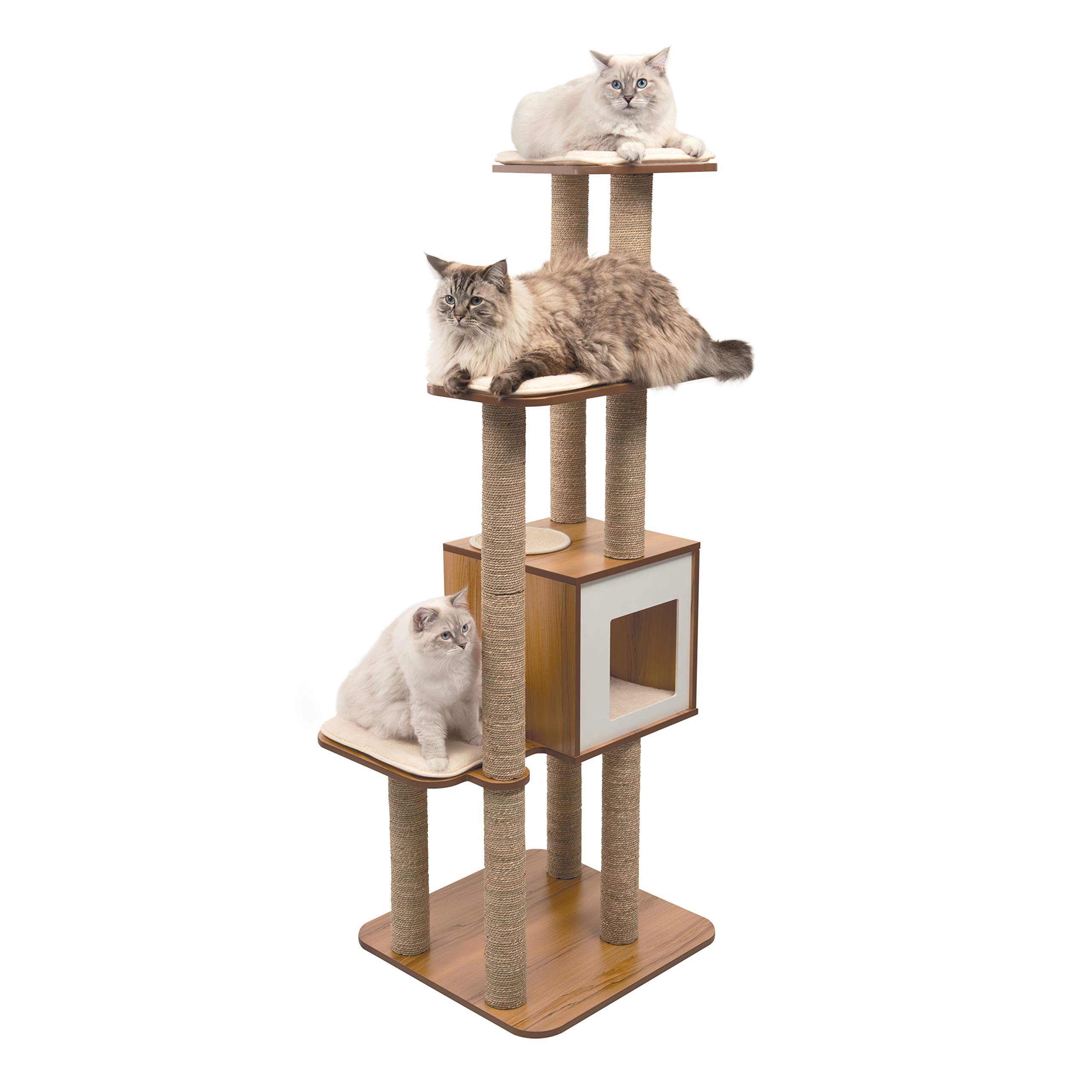 Catit Vesper High Base Extra Large Cat Tree - Modern Walnut Cat Furniture for Large Cats, Multi-Level Play & Resting Area for Indoor Cats, Perfect for Living Rooms & Bedrooms